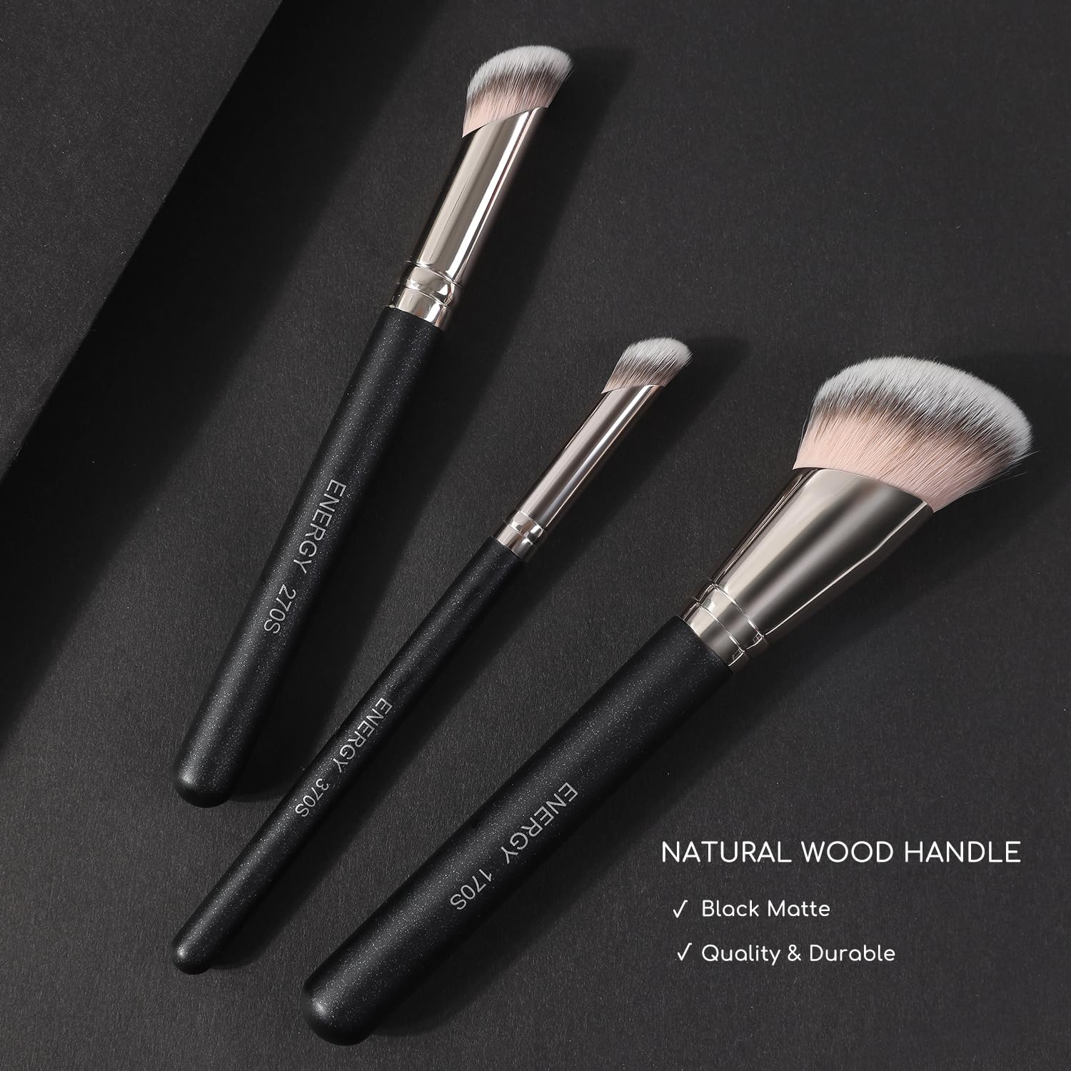 ENERGY Vegan Angled Makeup Brush Set with Travel Bag for Liquid Powder Makeup - Image 6