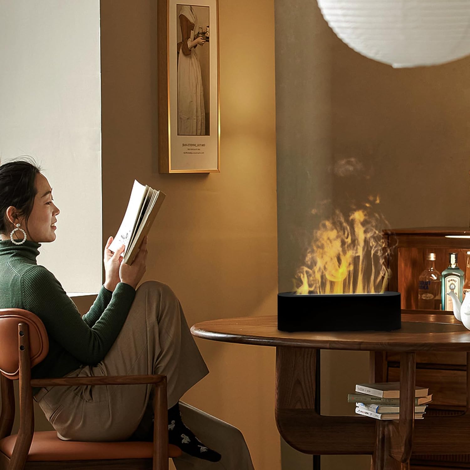 Portable Black Battery Operated Colorful Flame Aromatherapy Diffuser and Humidifier - Image 7