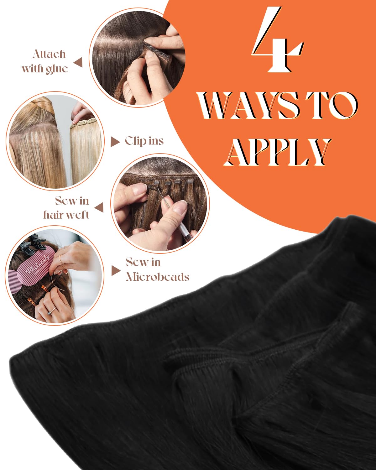 Sunny Hair 22 Inch Jet Black Sew-In Human Hair Extensions Weft Bundles for Women 100g - Image 4