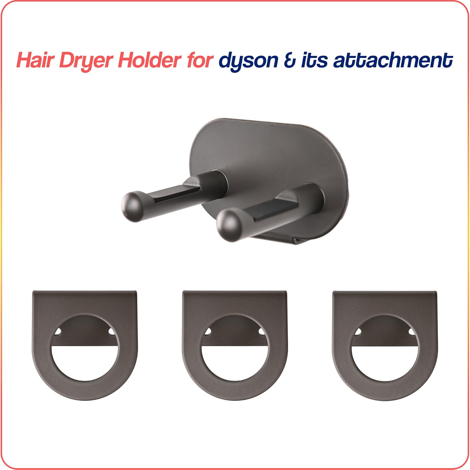Dyson Hair Dryer Holder Gray Aluminum Self-Adhesive Stand with 3 Attachment Storage - Image 3