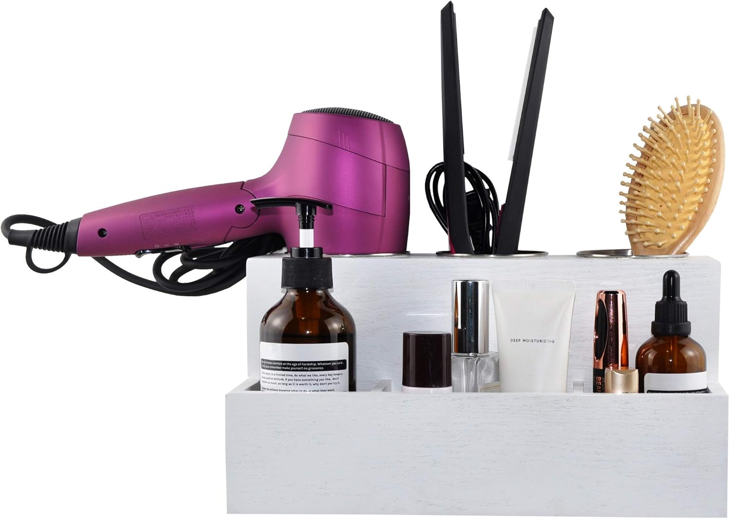 Spiretro Hair Tools Organizer in White Wood for Blow Dryer, Straightener, and Brushes - Wall Mount or Counter Storage - Image 4