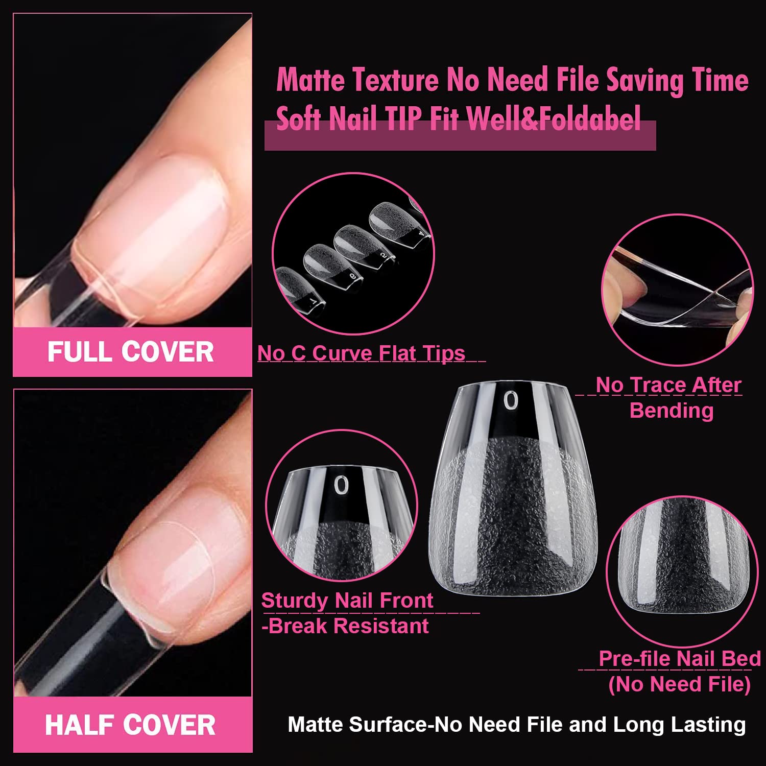 UNA GELLA Extra Short Coffin Nails, 216 Piece Set, Acrylic Press-On Tips, 12 Sizes Included - Image 4