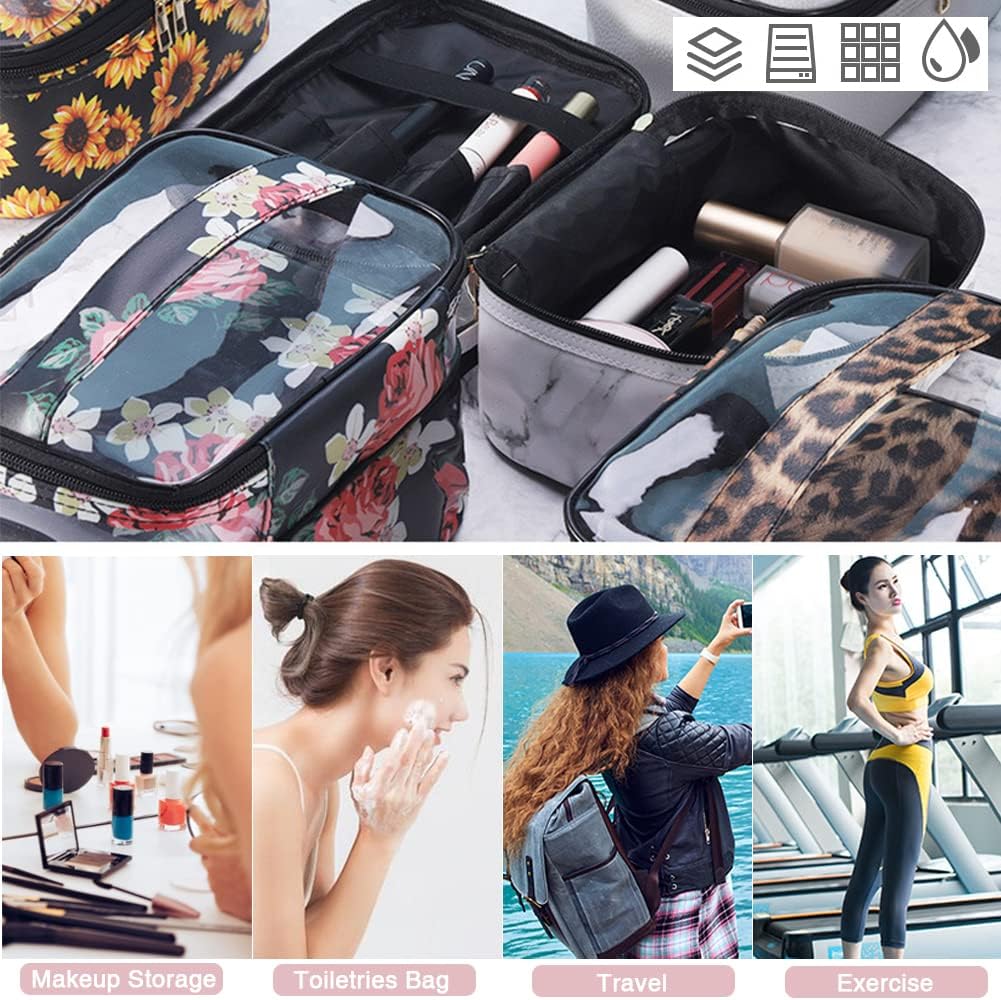 FITINI 3-Piece Waterproof Sunflower Makeup Bag Set Double Layer Travel Cosmetic Organizer Pouches for Women - Image 7