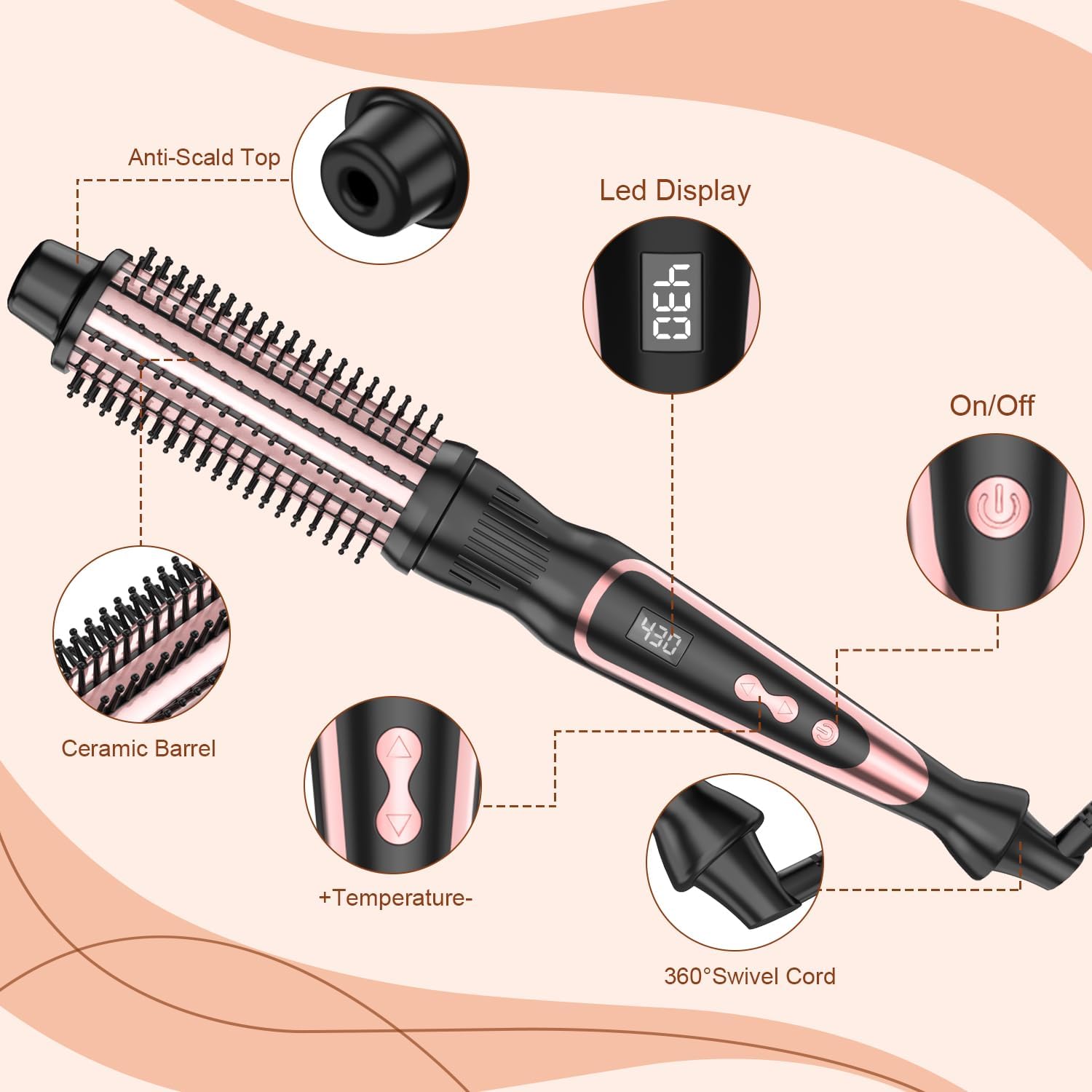 1.25 Inch Adjustable Temperature Heated Round Brush for Smooth Curls Travel-Friendly - Image 5