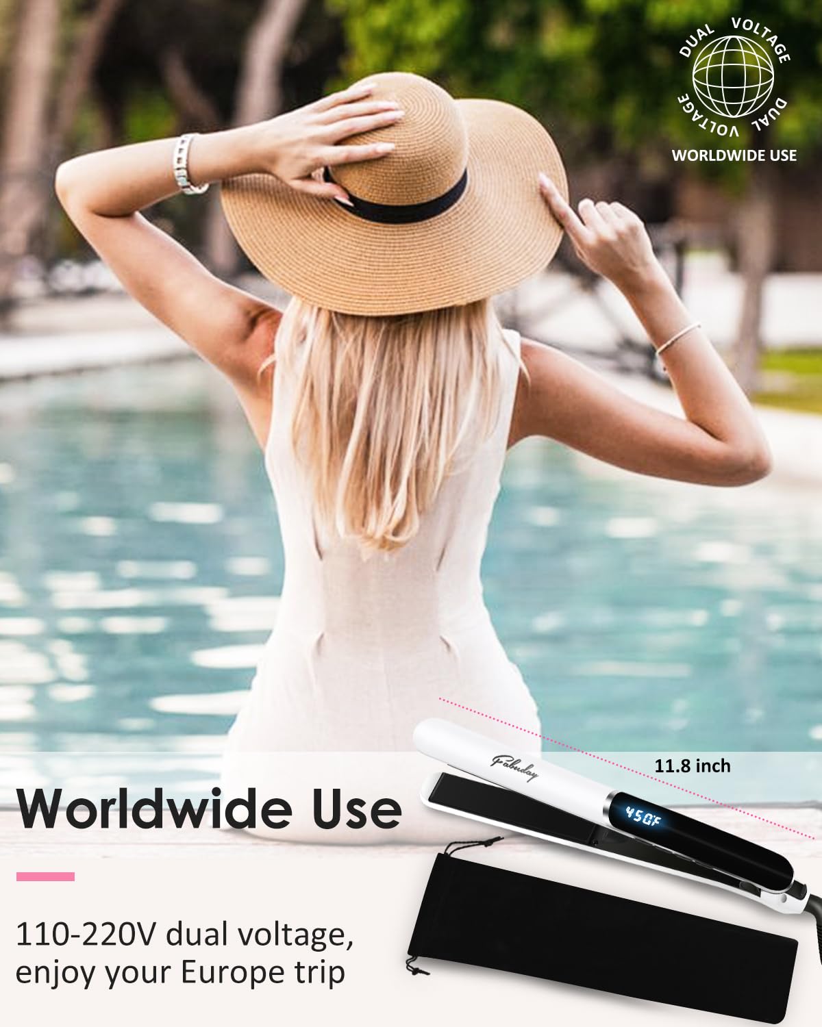 Fabuday 1 Inch Ceramic Hair Straightener for Women, 12 Adjustable Temps, LED Display - Image 7