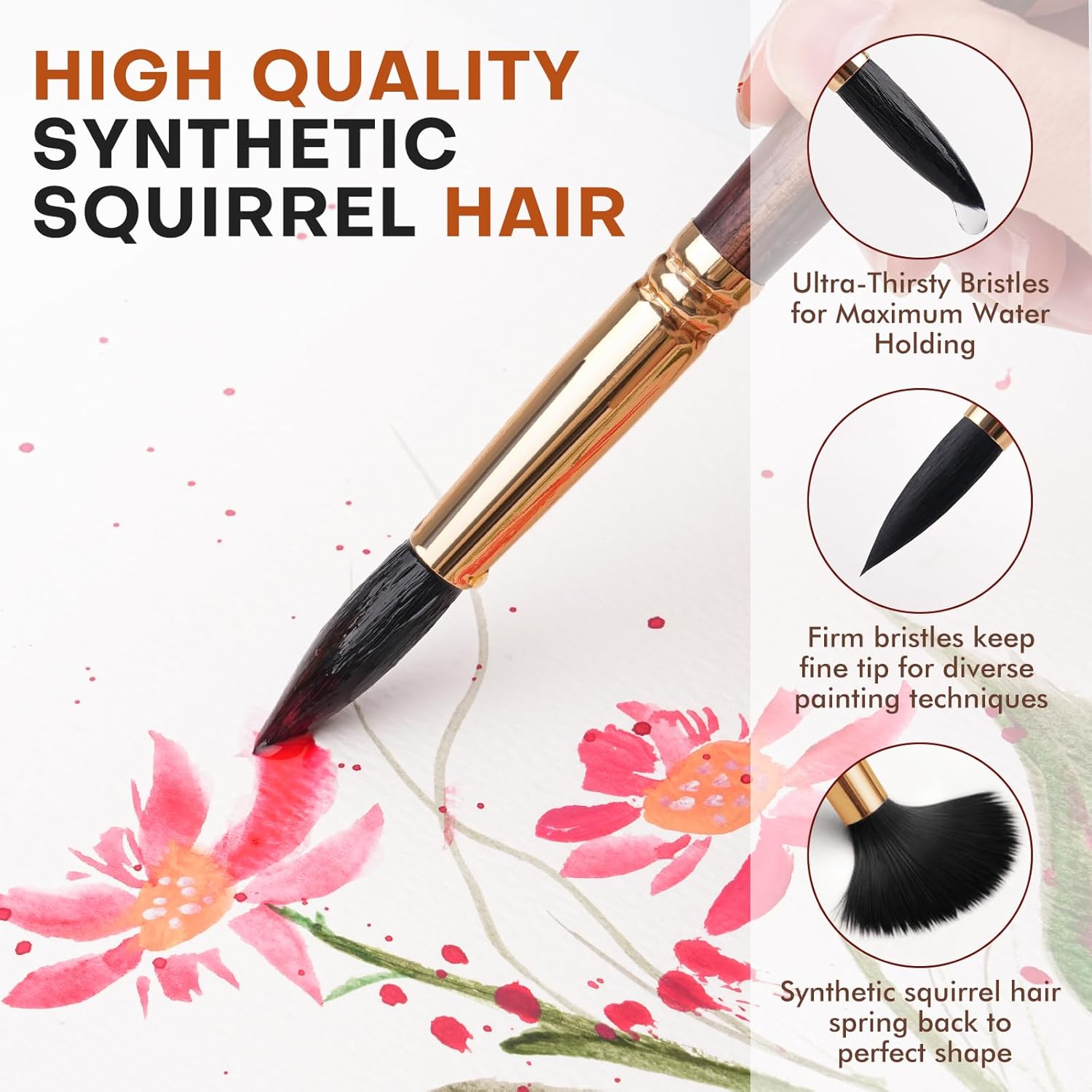 Fuumuui 10-Piece Professional Squirrel Hair Watercolor Brush Set for Artists - Image 3