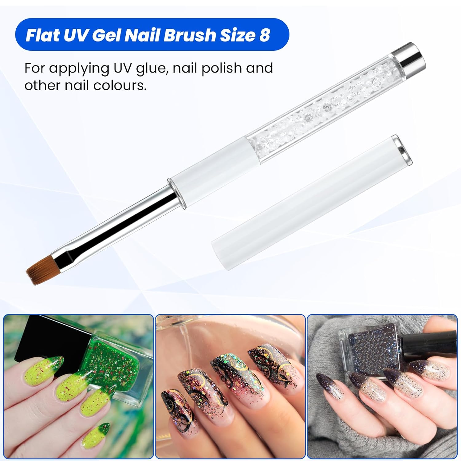 2 Piece 15cm Builder Gel Nail Art Brush Set with Lid and Rhinestone Handle - Image 6