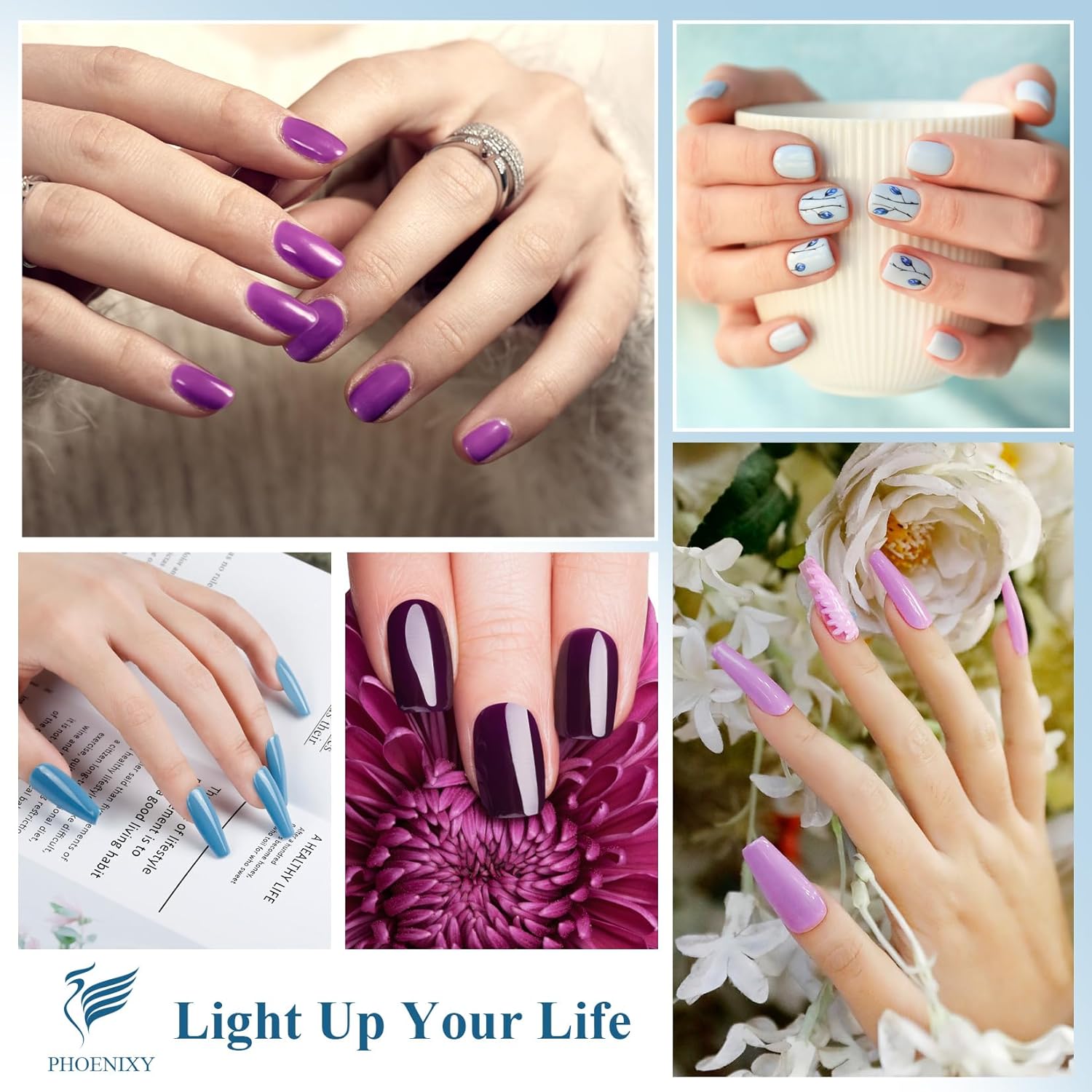 PHOENIXY 24-Piece Gel Nail Polish Set Blue Pink Base Top Coat - Image 4