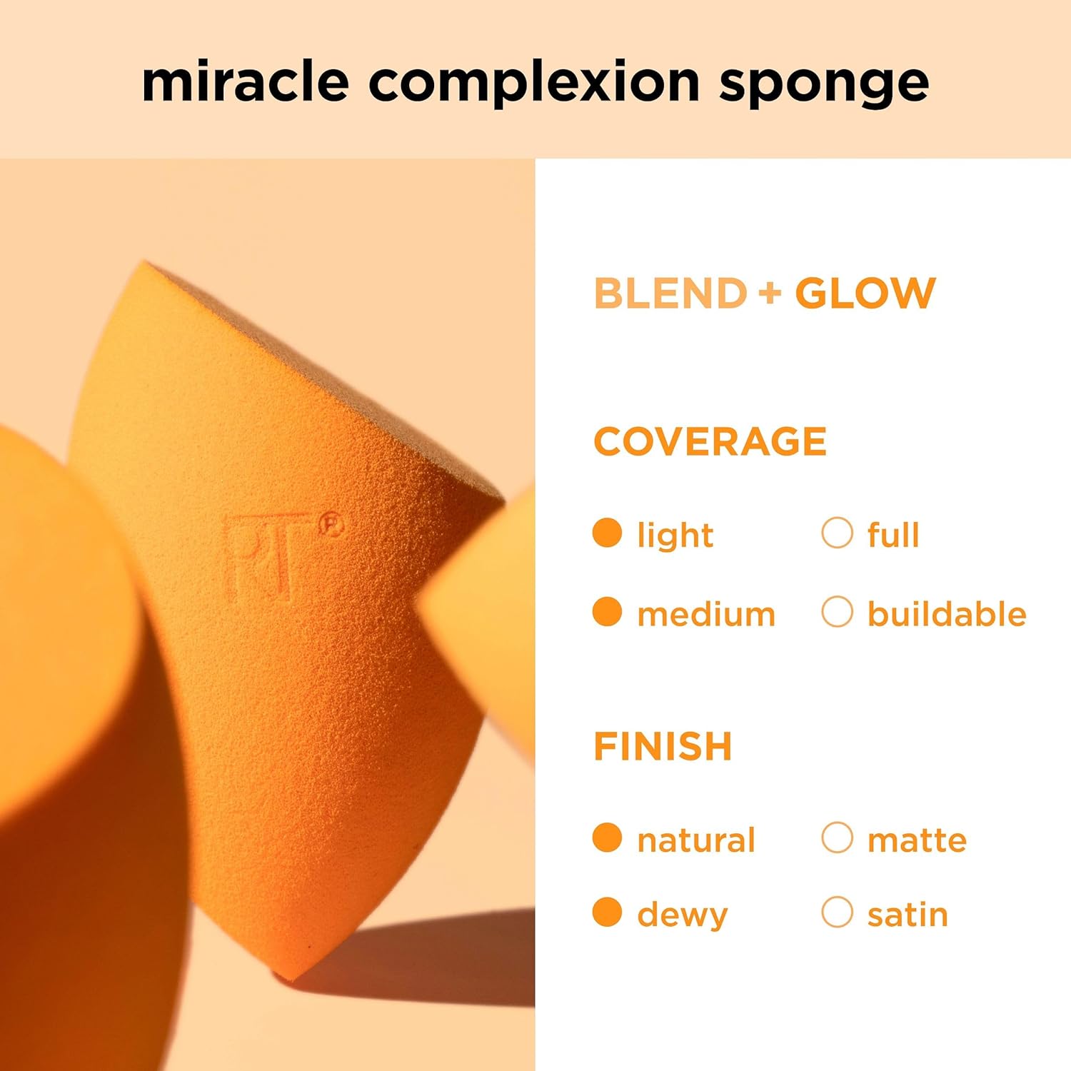 Real Techniques Miracle Complexion Sponge for Liquid & Cream Foundation, Latex-Free Foam, 1 Count, Orange - Image 8