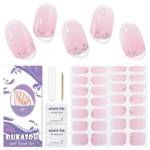 Semi Cured Gel Nail Strips, 28 pcs Gel Nail Stickers Work with Any UV Lights, Long-Lasting Nail Wraps, Stick on Nails for women Easy to Apply & Remove