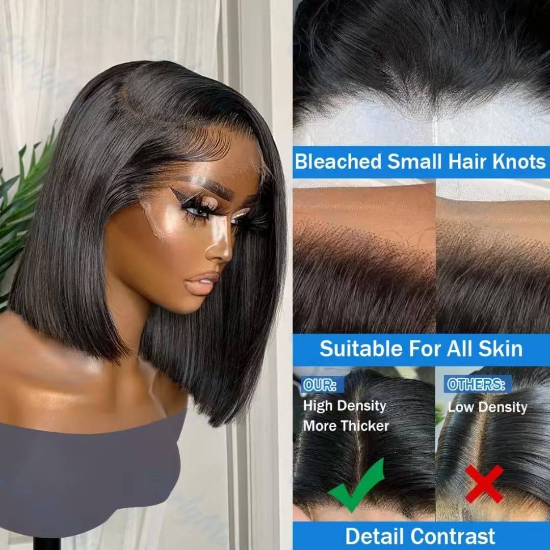 Bob Wig Human Hair 180% Density 13x4 HD Lace Front Glueless Straight Short Bob 14 Inch - Image 5