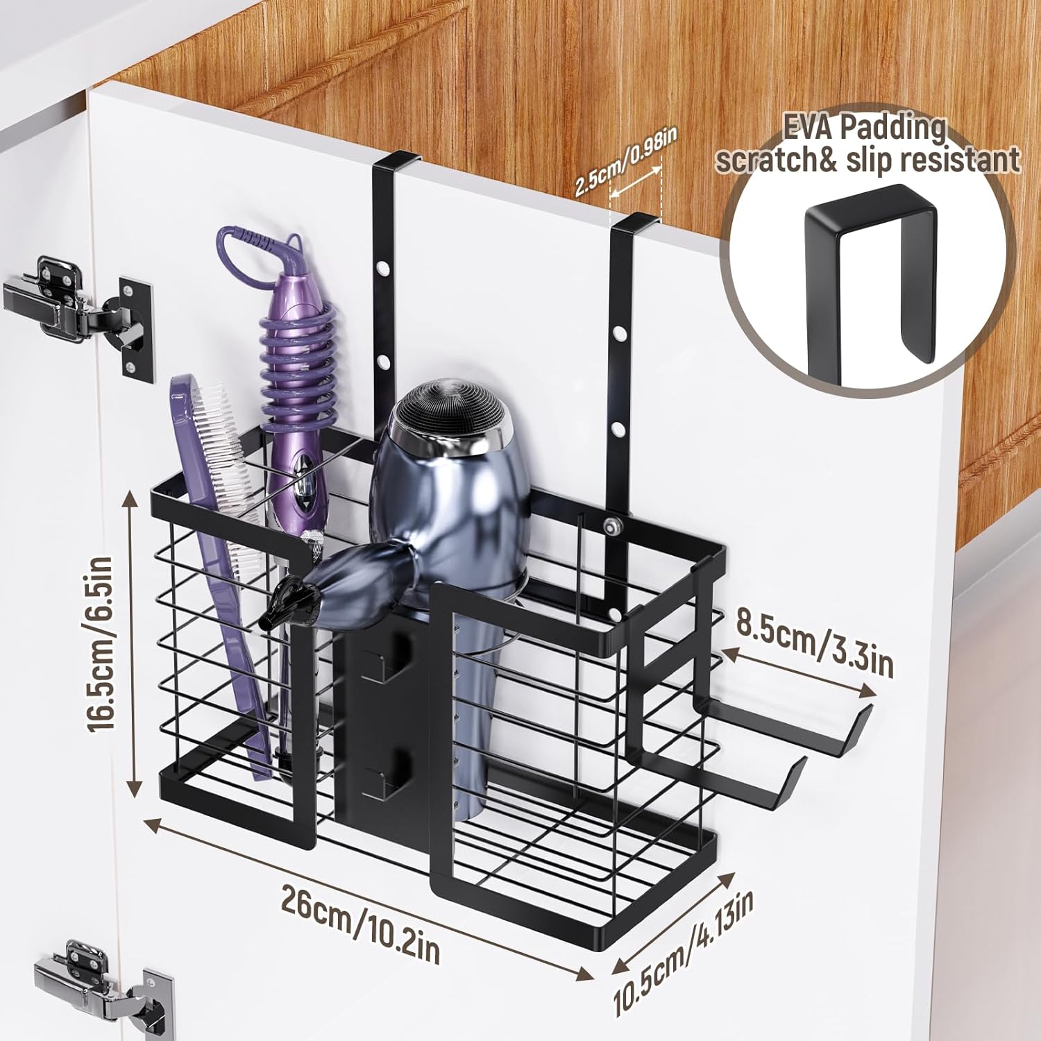 Adjustable Metal 3-in-1 Hair Dryer Holder and Bathroom Tool Organizer - Image 5