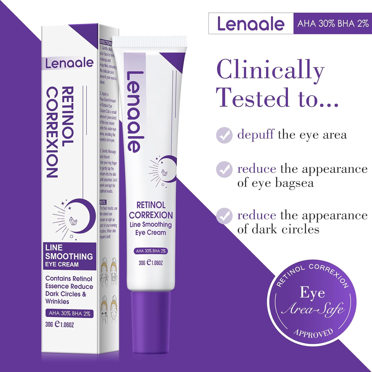 Retinol Eye Cream for Dark Circles and Puffiness with Hyaluronic Acid, 0.5 oz - Image 4