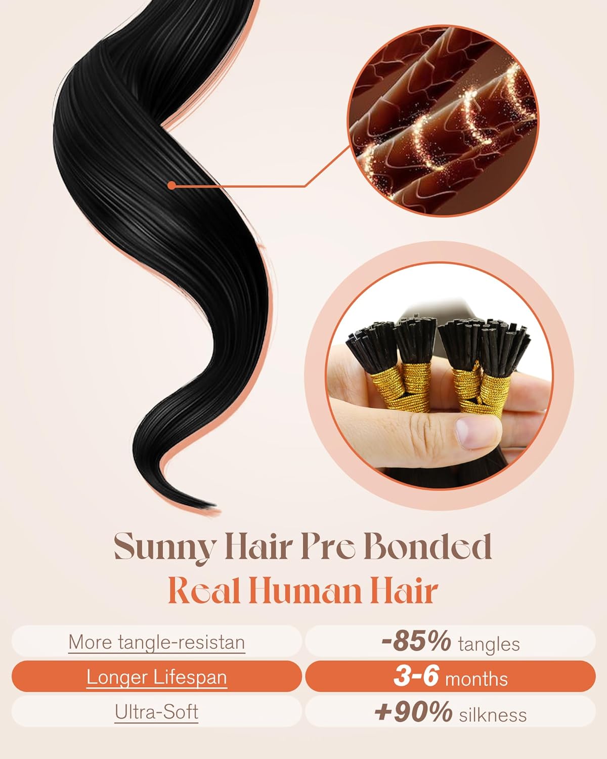 Sunny Hair 20 Inch Dark Brown I Tip Remy Human Hair Extensions 50g - Image 4