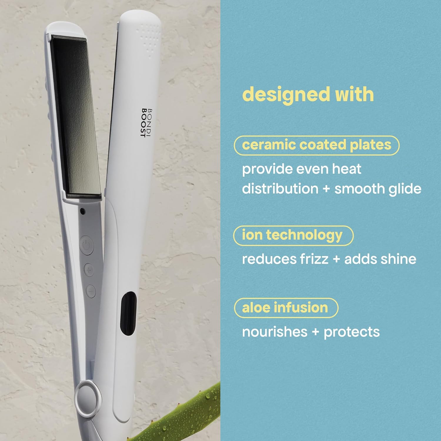 BondiBoost Aloe Plated 1-Inch Flat Iron for Smooth Sleek Hair Styling - Image 3