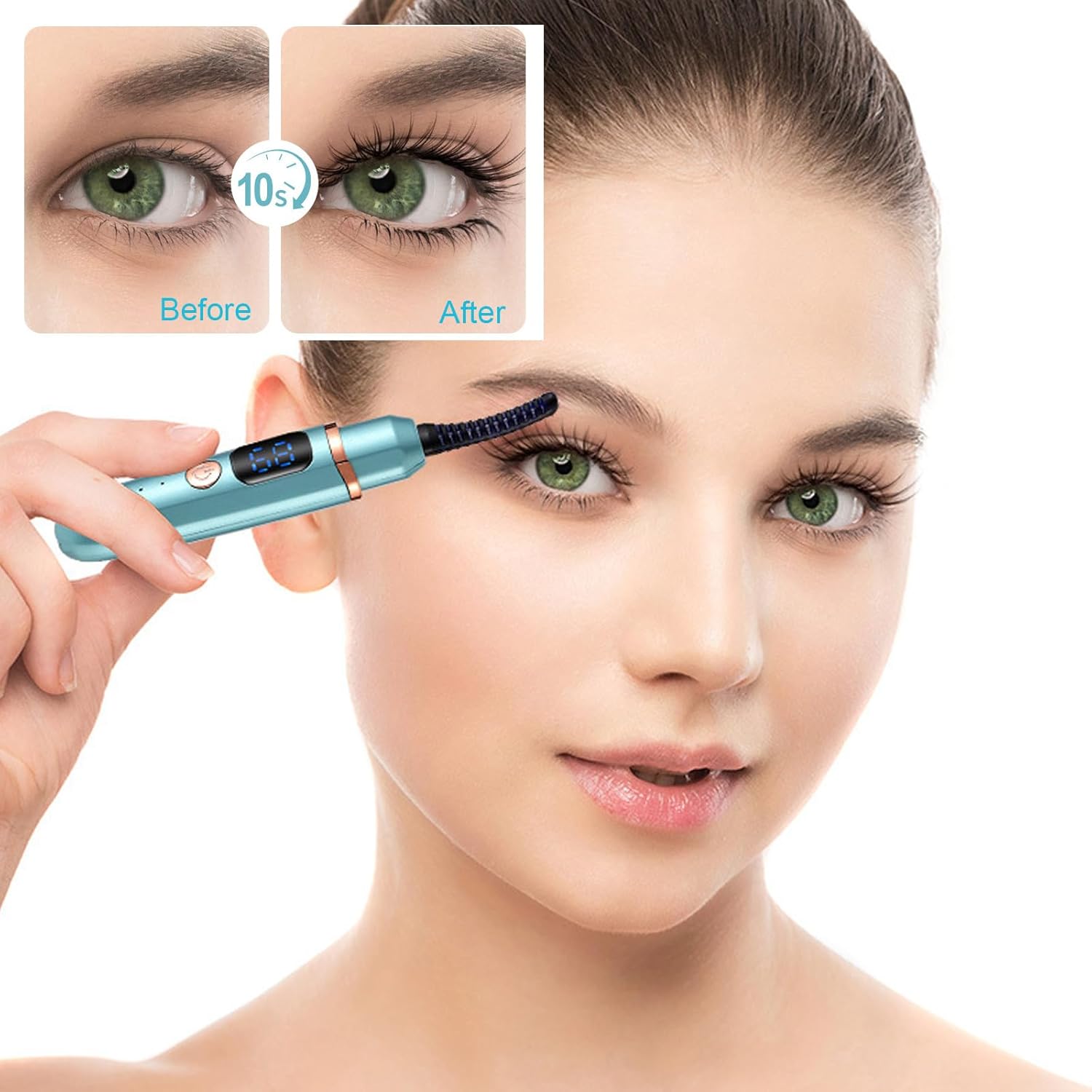 Heated Eyelash Curler Green 3 Temp Modes LED Display USB Rechargeable Long-Lasting Curl - Image 4