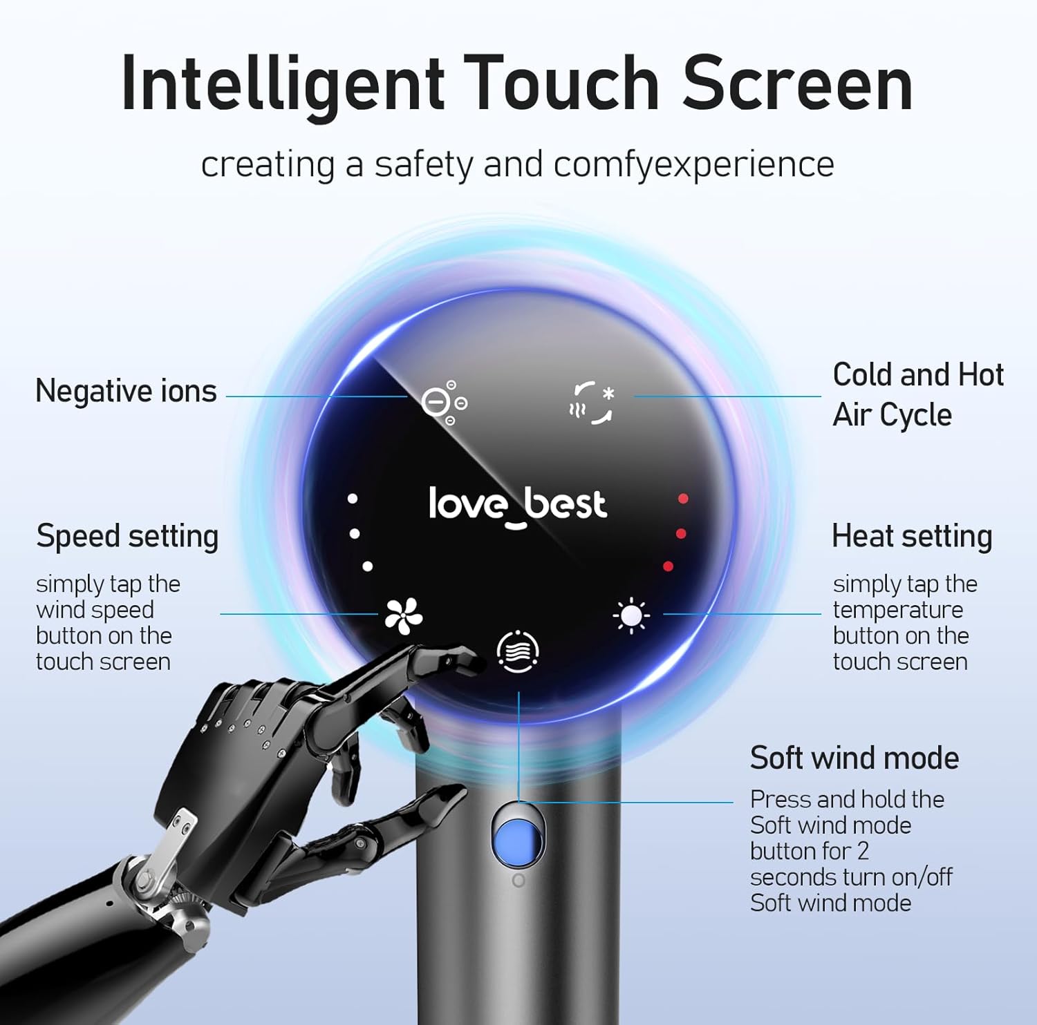 Negative Ionic Blow Dryer, 110000 RPM Professional High-Speed Low Noise Thermo-Control Hair Dryer, Lightweight Blow Dryer with Magnetic Diffuser and Nozzle for Home Travel Salon Women Man - Image 5