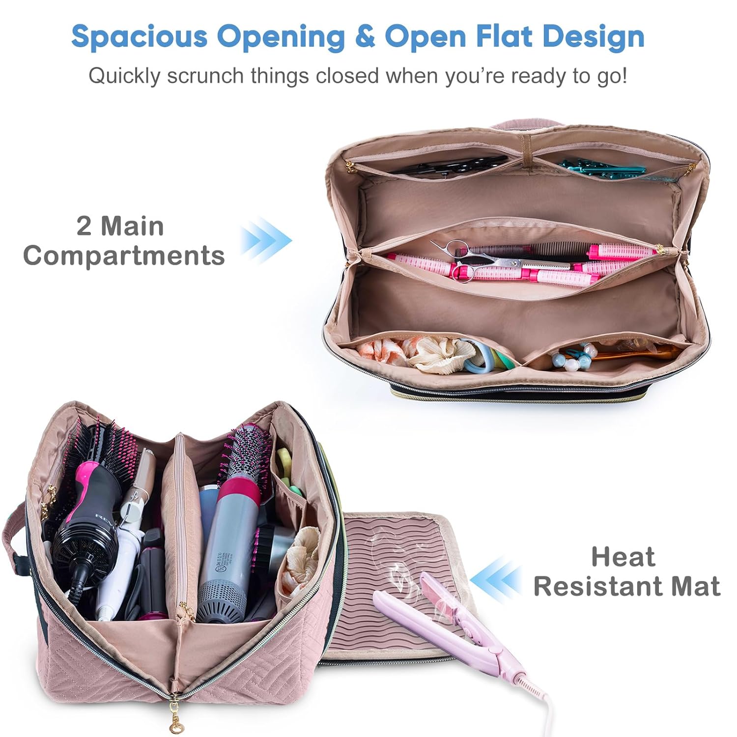 Large 2-in-1 Travel Organizer Bag with Heat-Resistant Mat for Hair Dryers and Styling Tools - Image 2