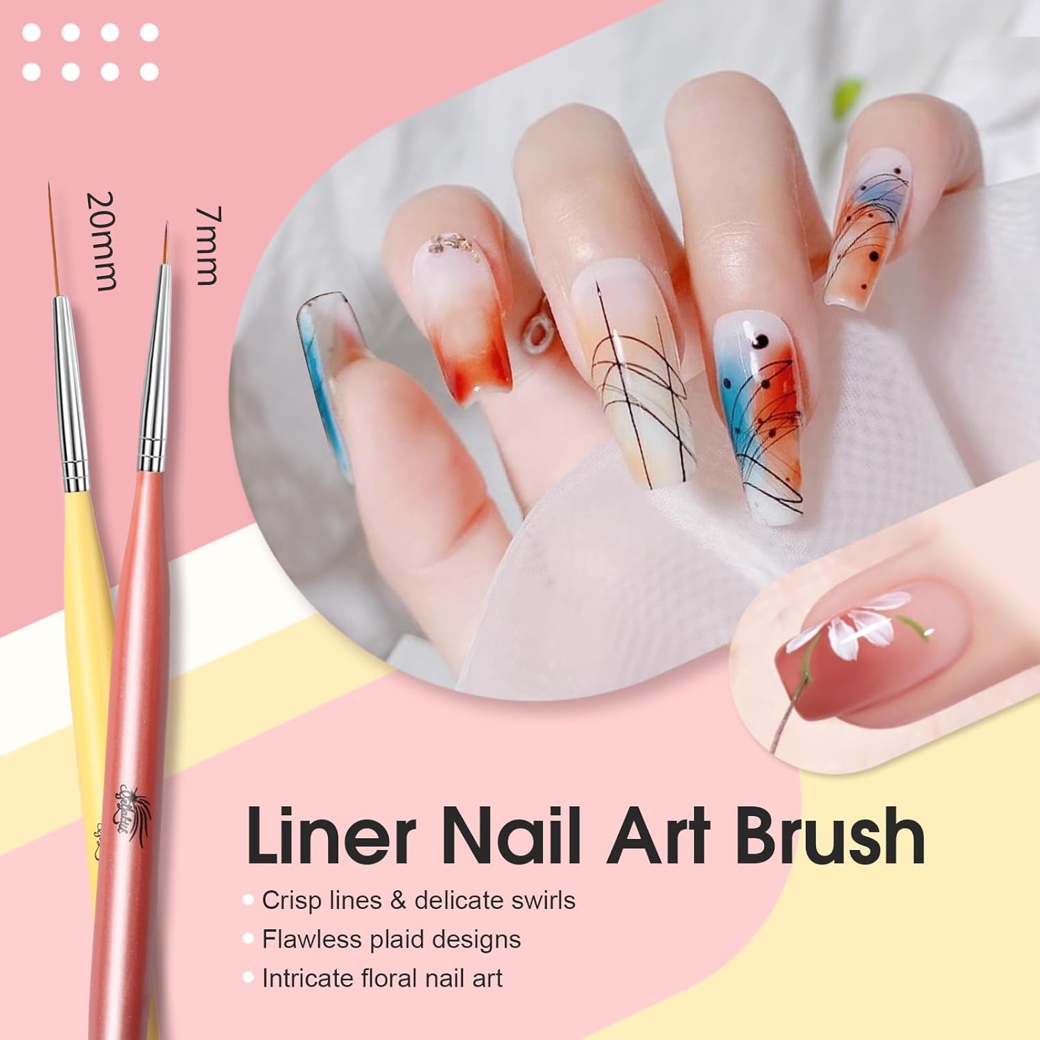 6PCS Rainbow Nail Art Brush Set for Professional Nail Design, DIY Manicure Kit - Image 6