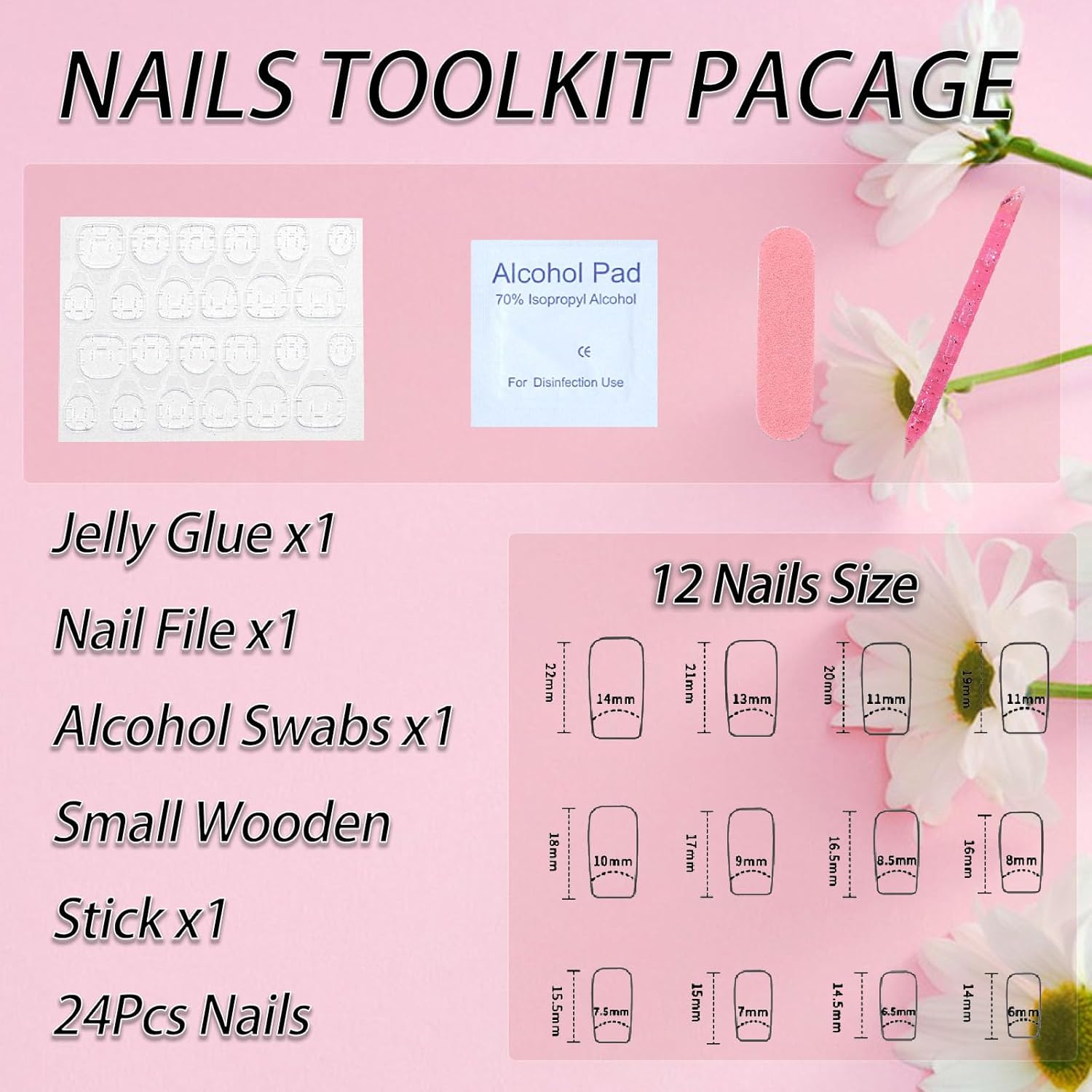 Medium Square Press-on Nails Black Flame Glitter Design 24 Pcs Full Cover Red Acrylic - Image 6