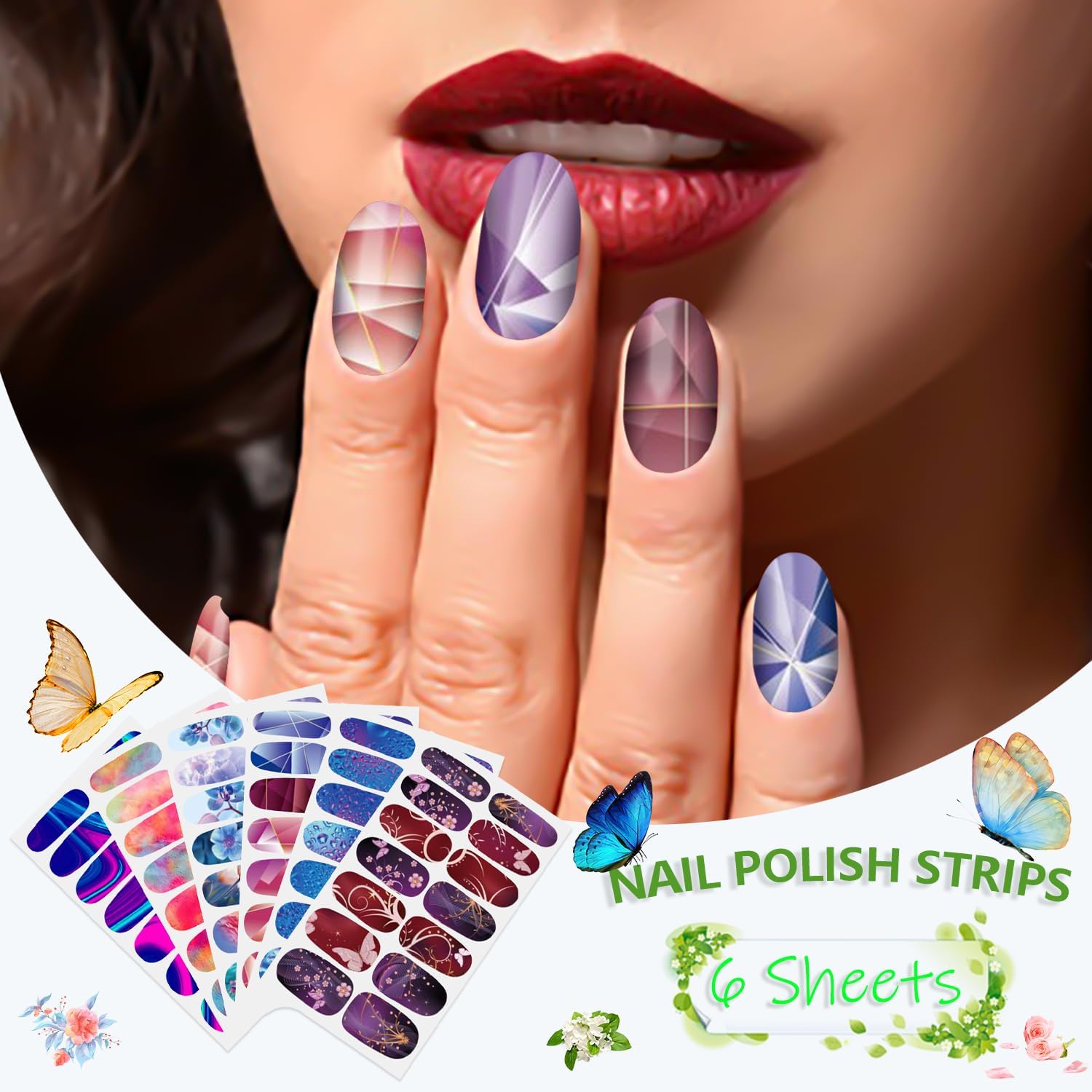 SILPECWEE 6 Sheets Iridescent Starry Full Nail Polish Wraps Stickers with Nail File - Image 4