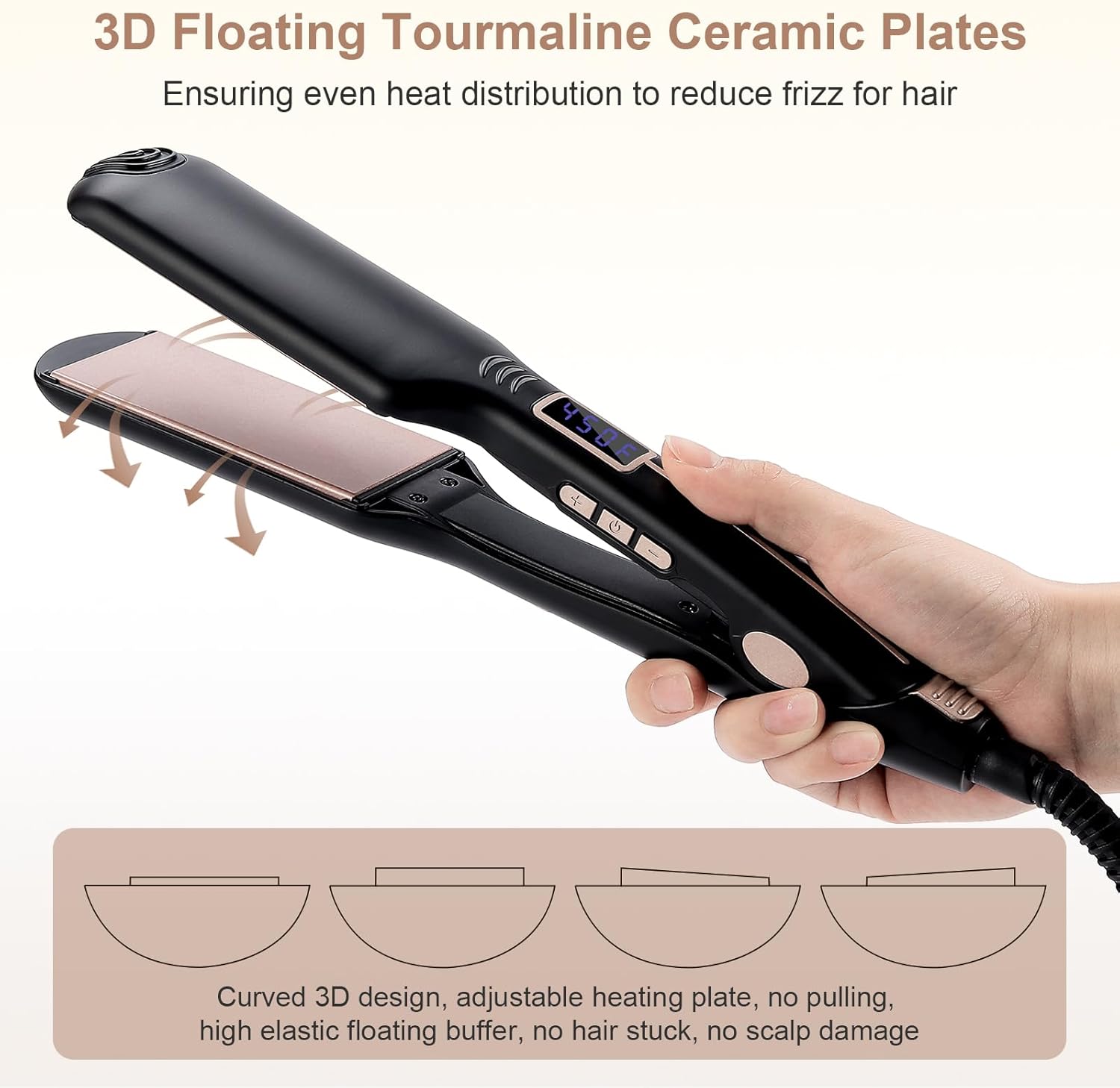 2.16 Inch Tourmaline Ceramic 2-in-1 Hair Straightener & Curler with 12 Heat Settings - Image 2