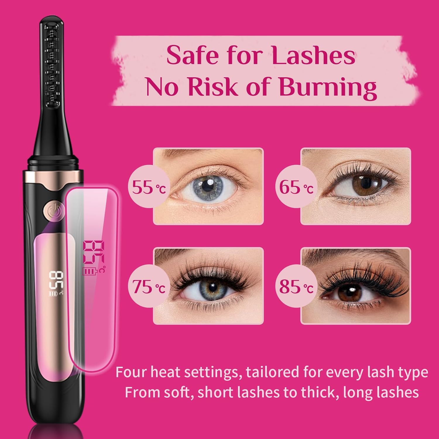 3-in-1 Heated Eyelash Curler Kit with Folding Comb and 4 Adjustable Heat Levels - Image 7