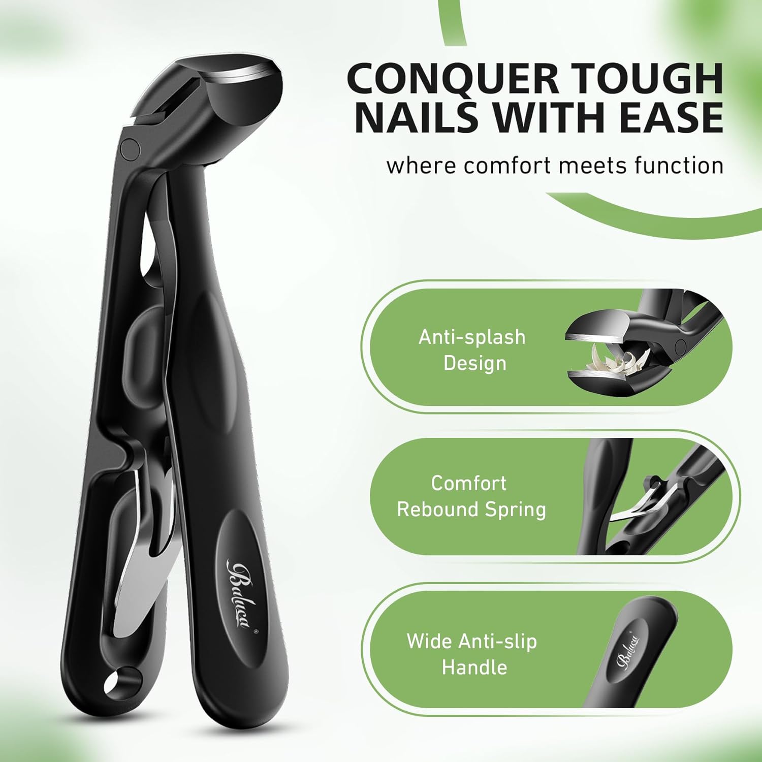 BALUCA Pro Black Long Handle Heavy Duty Toe Nail Clippers for Seniors with Catcher - Image 4