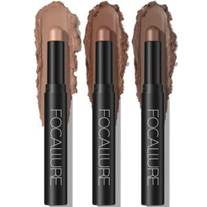 FOCALLURE 3 Pcs Cream Eyeshadow Stick,Shimmer Pencil Crayon,High Pigmented Crease-proof Eye Shadow Brightener Sets,Long Lasting Waterproof Highlighter Make up (Oh So Nude)