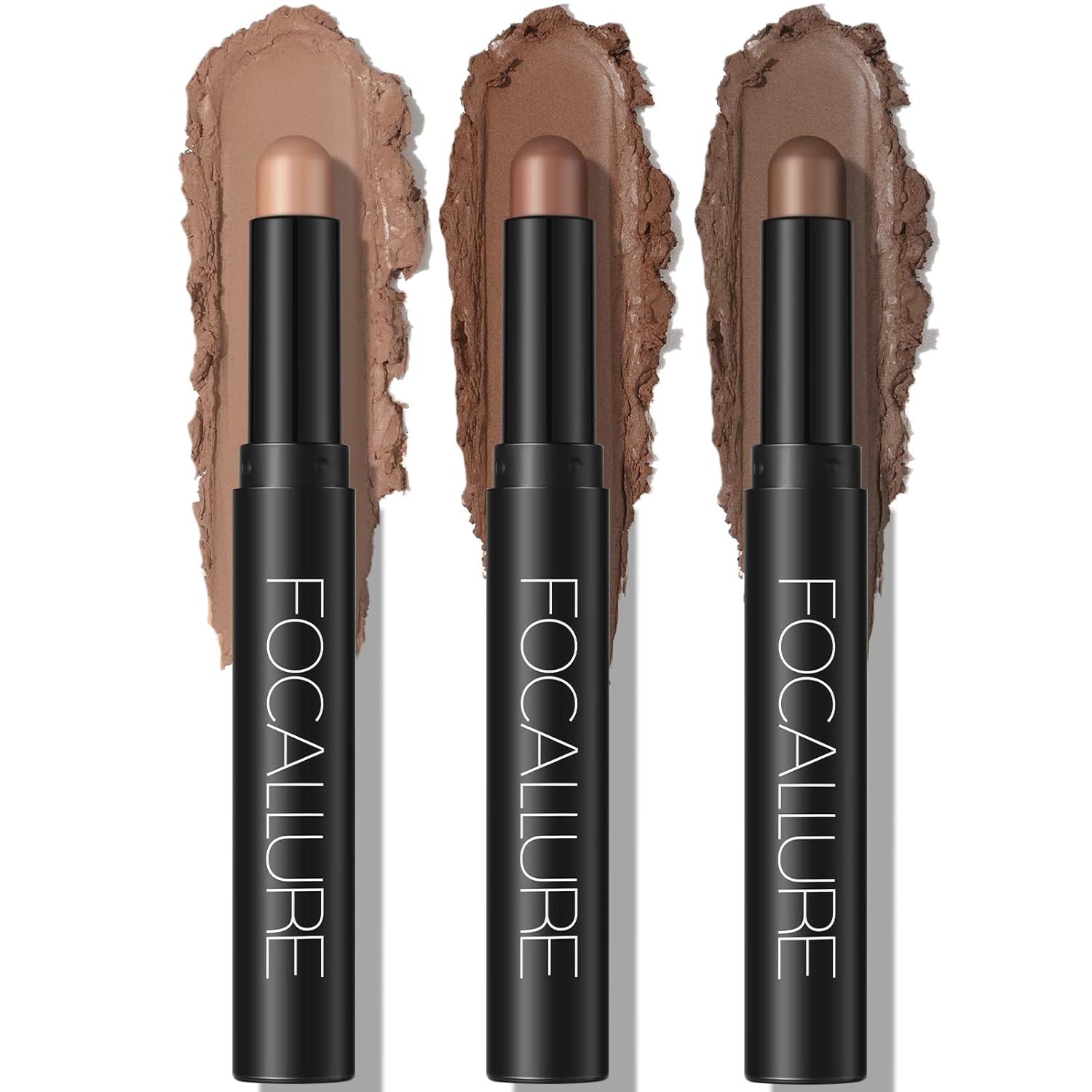 FOCALLURE 3 Pcs Cream Eyeshadow Stick,Shimmer Pencil Crayon,High Pigmented Crease-proof Eye Shadow Brightener Sets,Long Lasting Waterproof Highlighter Make up (Oh So Nude)
