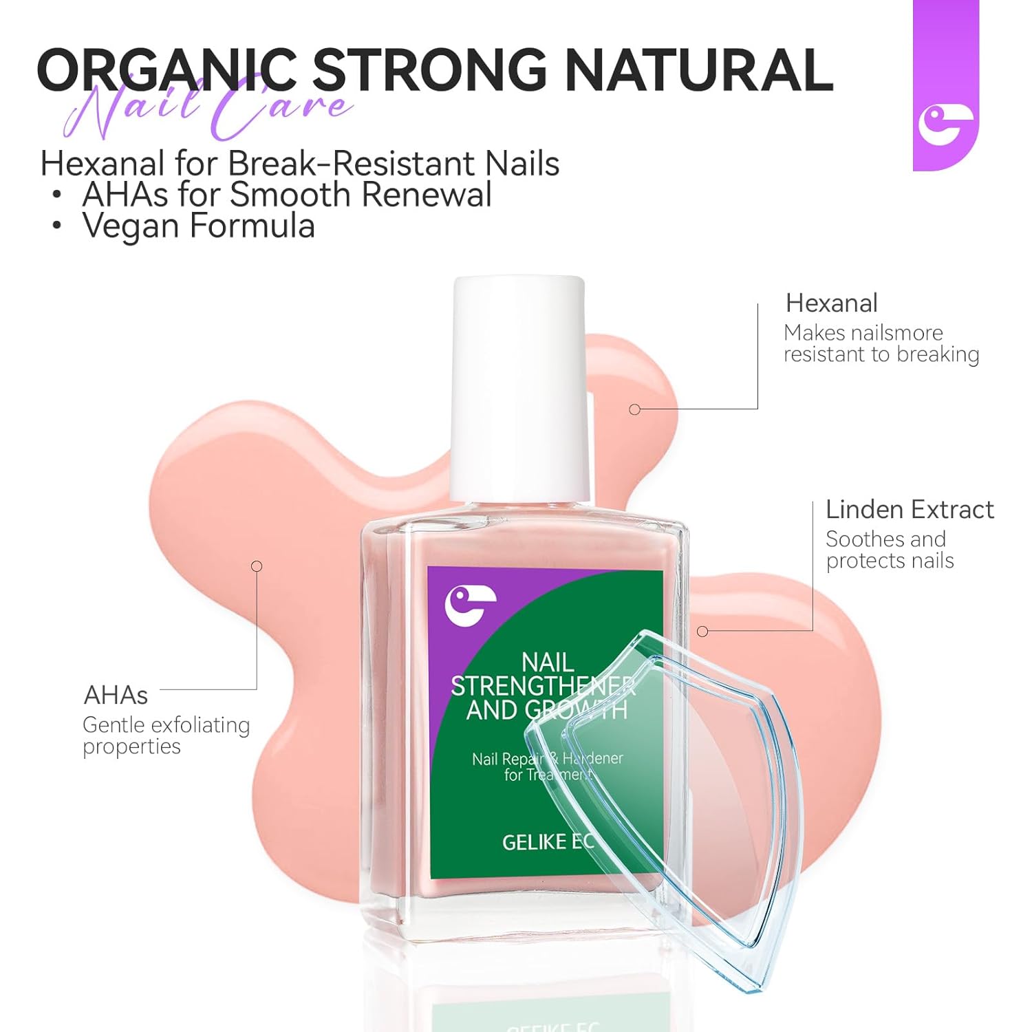 Gelike EC Protein Nail Strengthener and Growth Polish 15ml - Nude Blush 6 in 1 Hardener for Weak Nails - Image 7