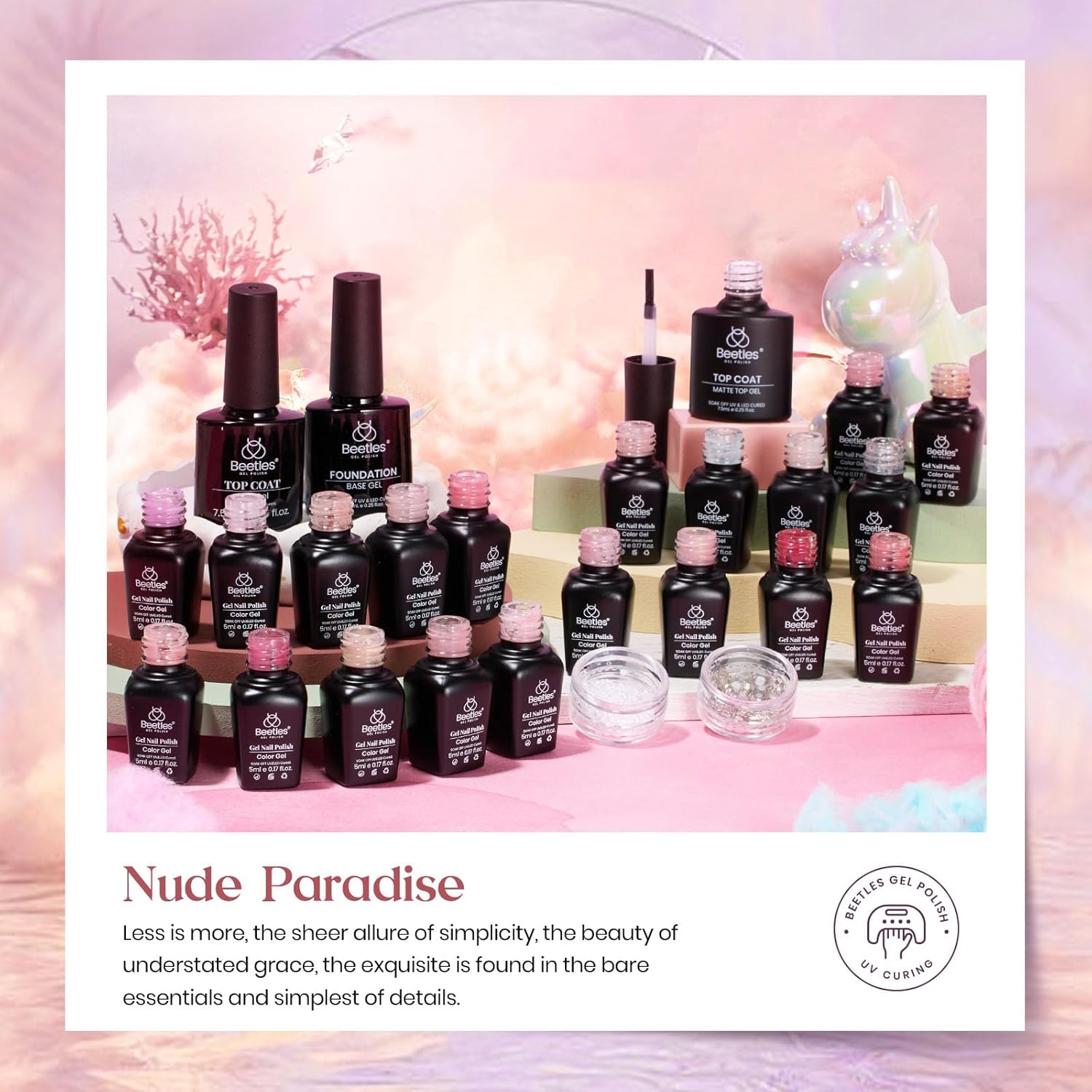 Beetles 25 Piece Pink Nude Gel Nail Polish Set 20 Colors with Base Top Coat - Image 6