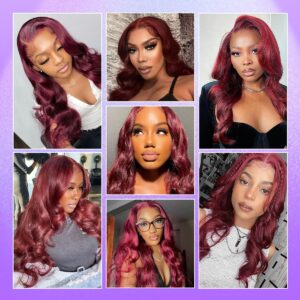 Burgundy Lace Front Wigs Human Hair 99j 13X6 hd Body Wave Lace Front Wigs Human Hair 180% Density Colored Red Frontal Wig Human Hair for Black Women 24 Inch