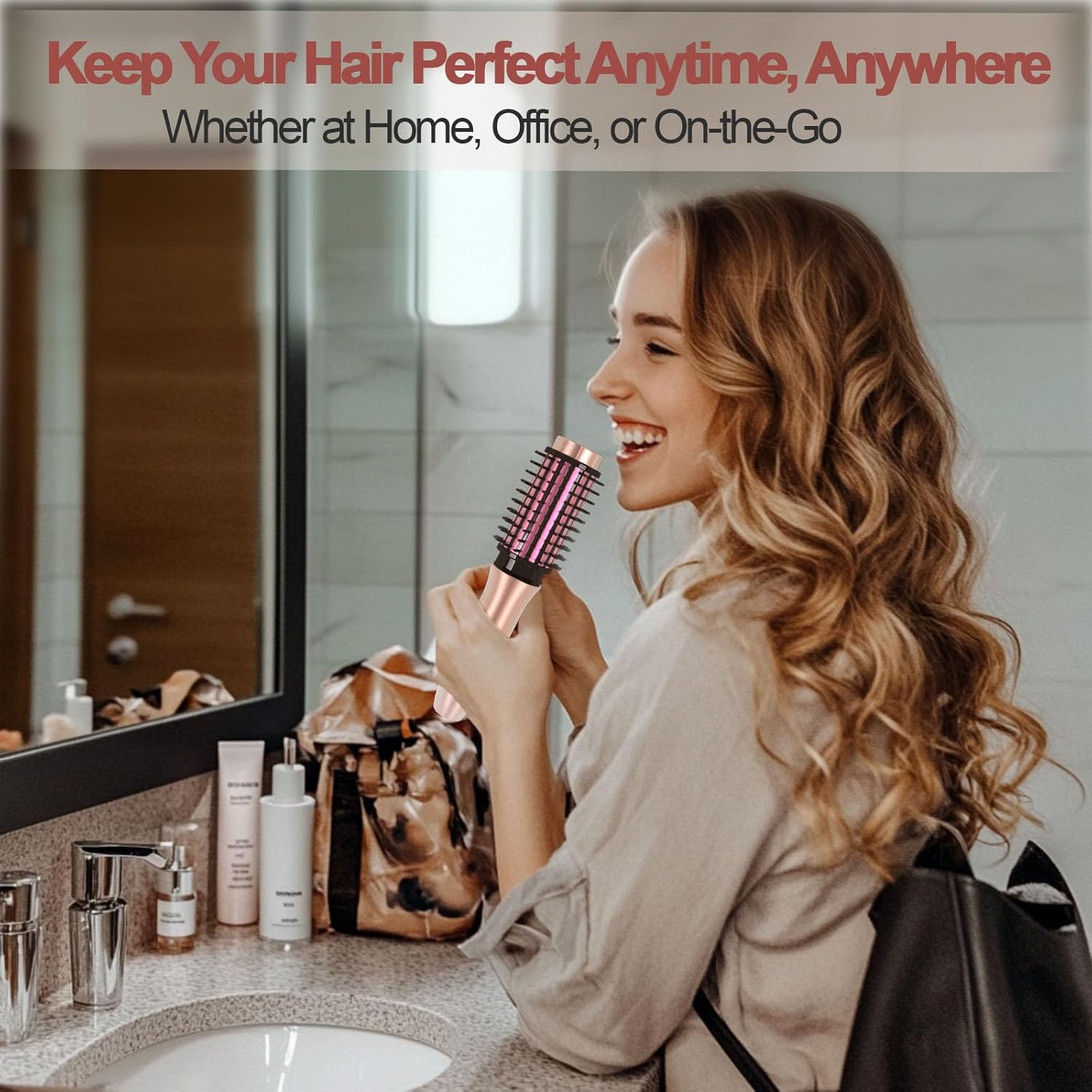 Portable Pink Cordless Mini Hair Curling Iron Brush 3-in-1 Heated Comb USB Rechargeable - Image 8