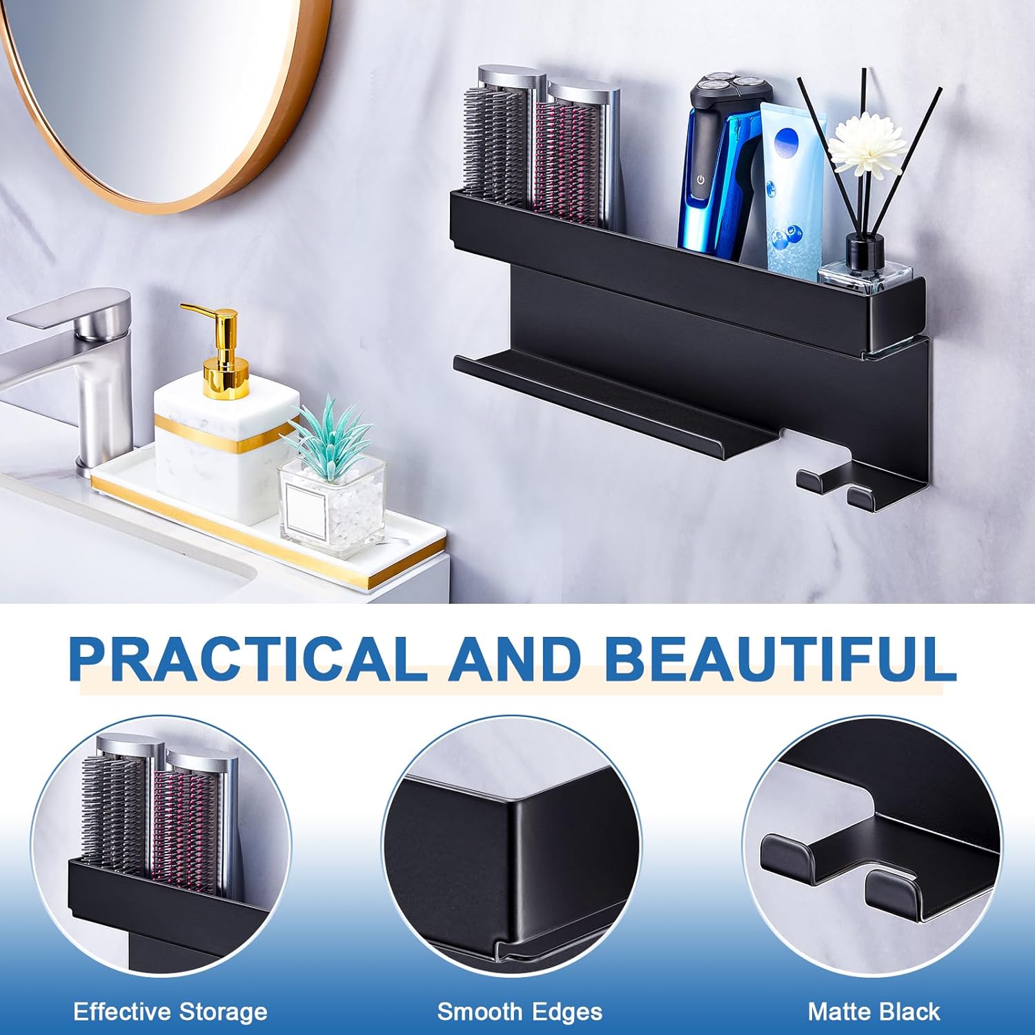 Black Wall Mount Organizer for 7-in-1 Styler Attachments & Blow Dryer - Image 9