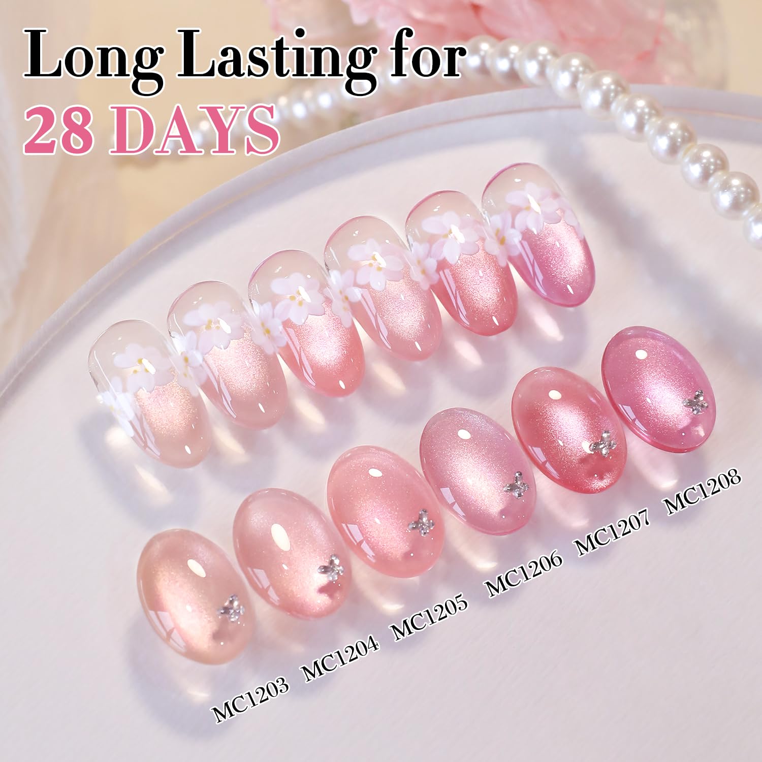 Nude Pink Holographic Glitter Double Rhythm Cat Eye Gel Nail Polish Set 6 Bottles 0.5 Oz - Image 9