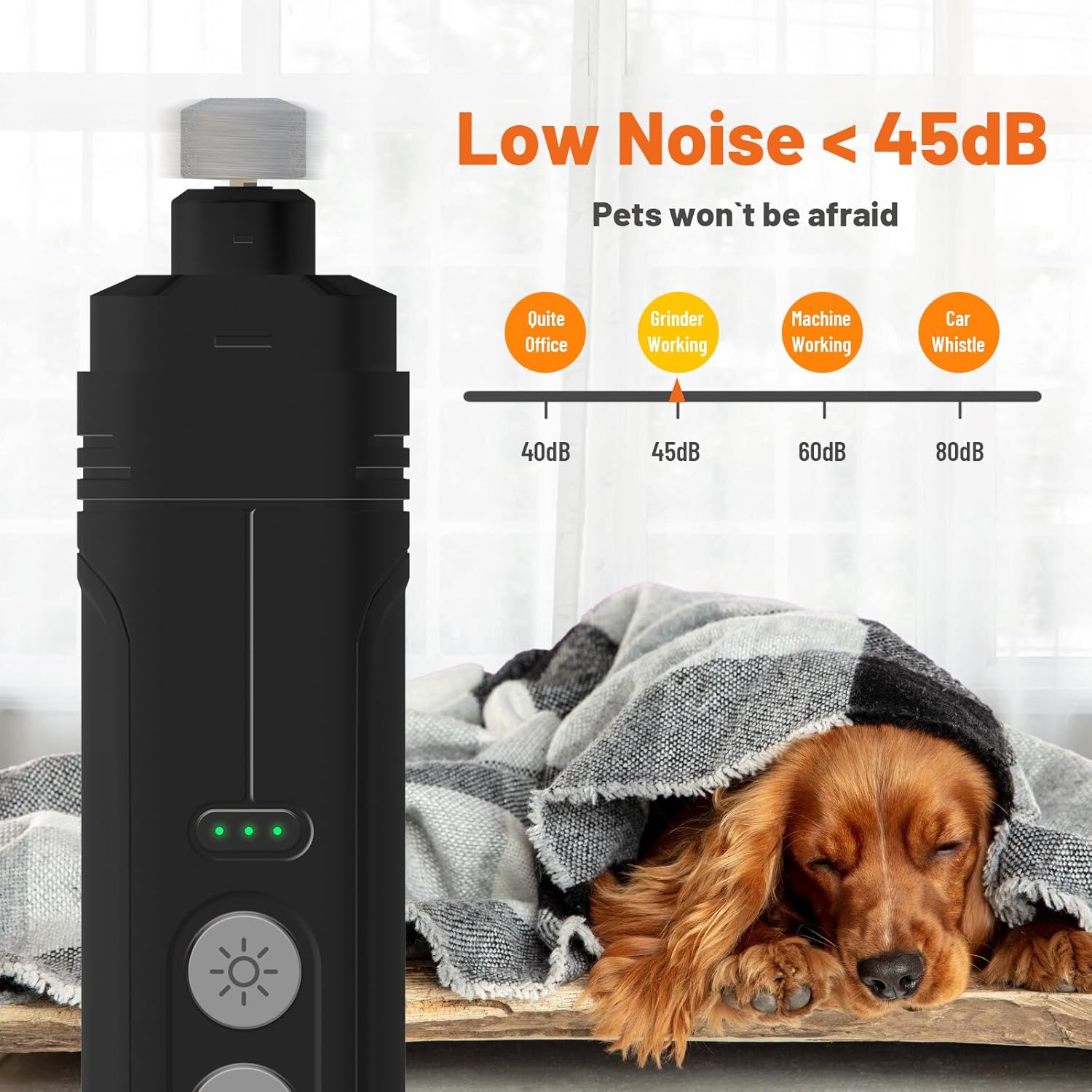 NUMINA Rechargeable Dog Nail Grinder with 2 LED Lights, 3-Speed, All Pets, Like New Condition - Image 3