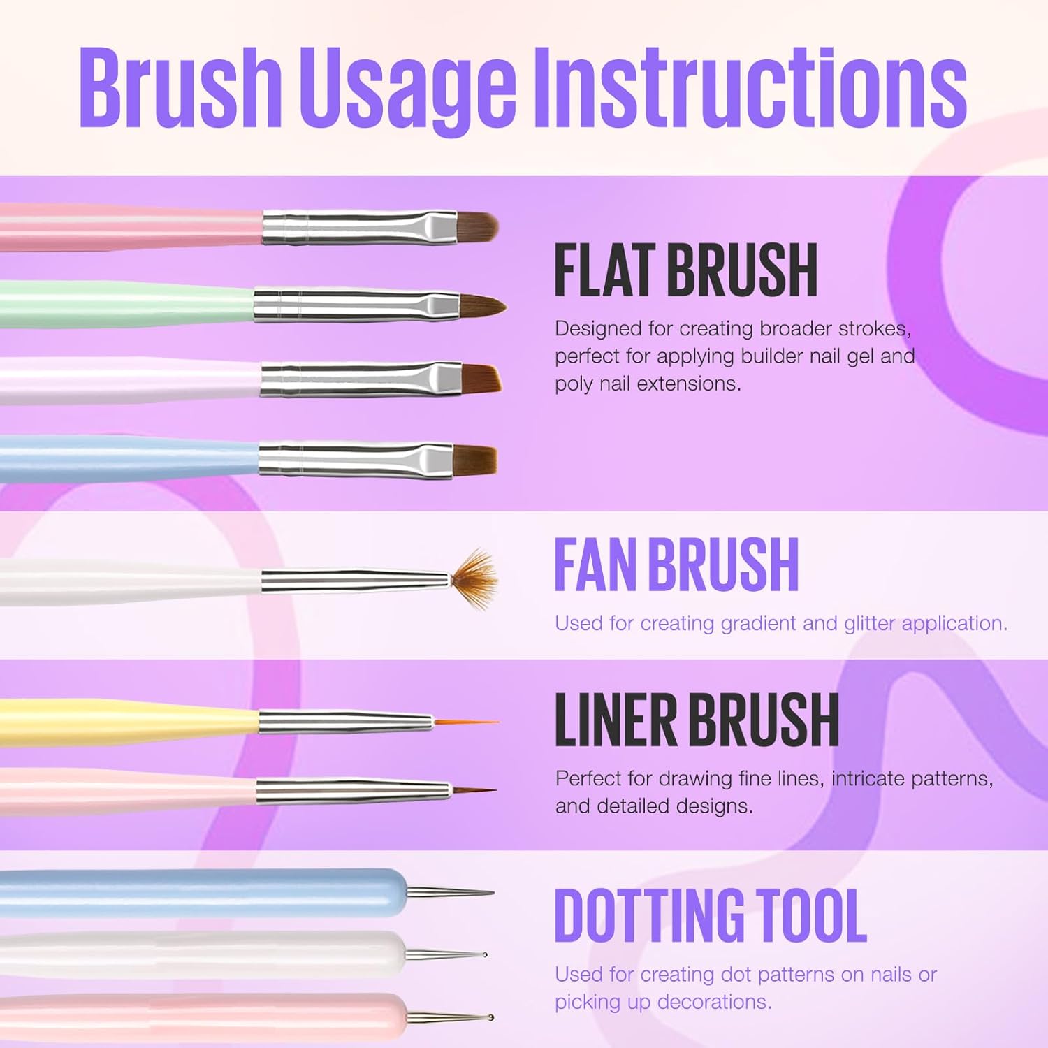 MEFA 8-Piece Nail Art Brush Set for Home Gel Polish and Liner Designs - Image 3