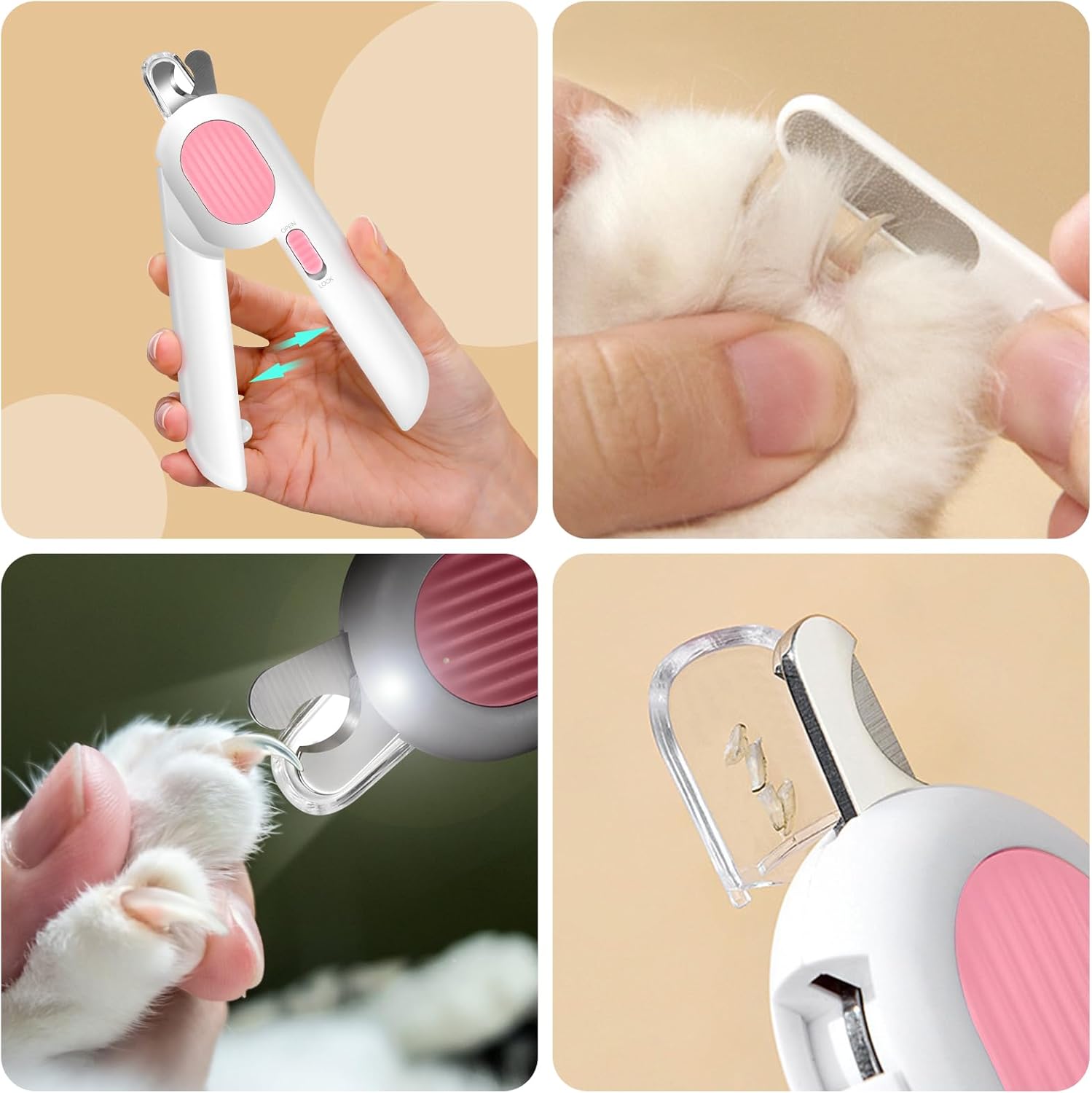 Odoland Cat Nail Clipper with LED Light and Nail File, Dog Claw Trimmer with Bright Light to Avoid Excessive Cutting - Pet Grooming Tool for Tiny Dog Cat Kitten Bunny Rabbit Pink - Image 7