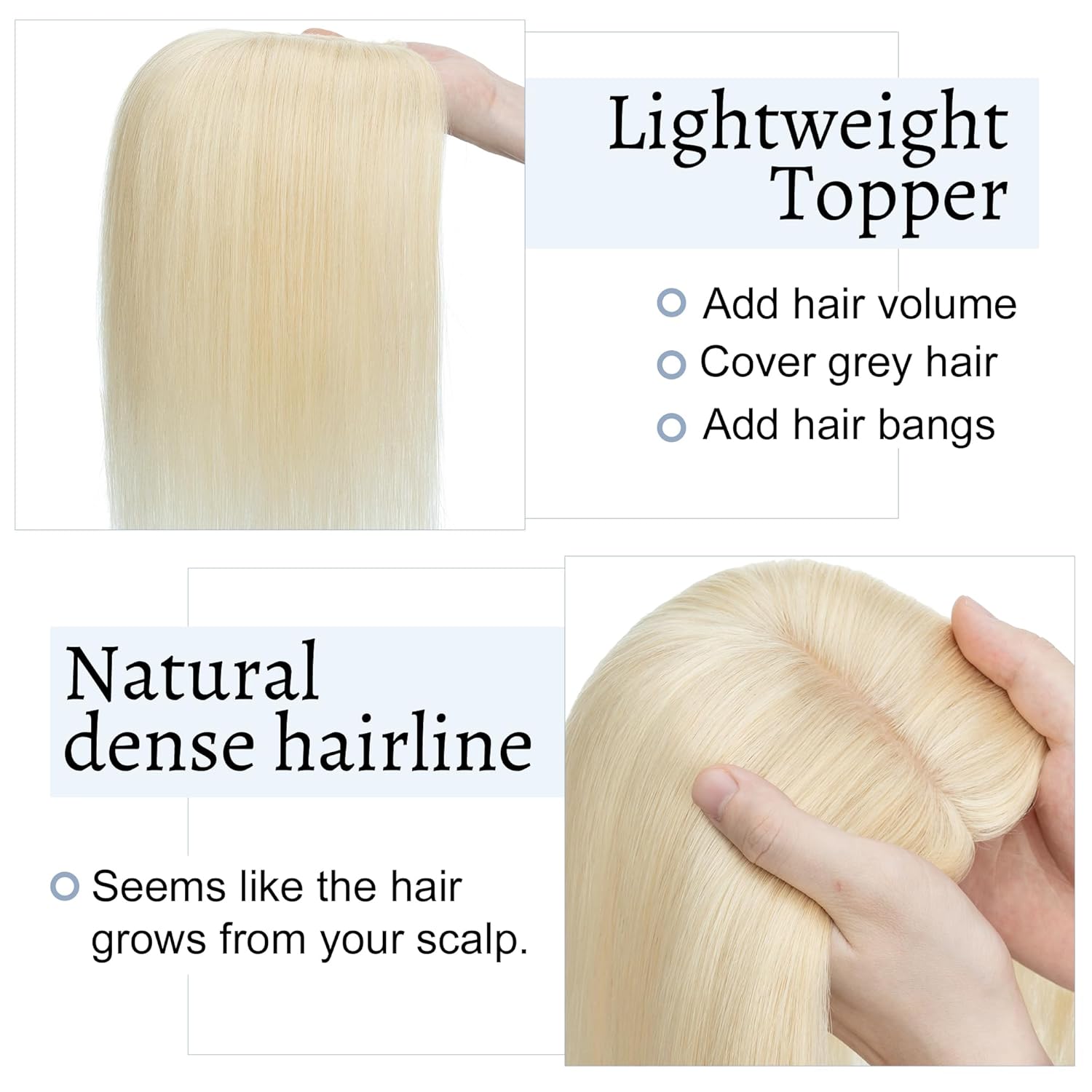 Platinum Blonde 6 Inch Human Hair Topper 7x13 CM Silk Base, Clip In, New Condition - Image 3