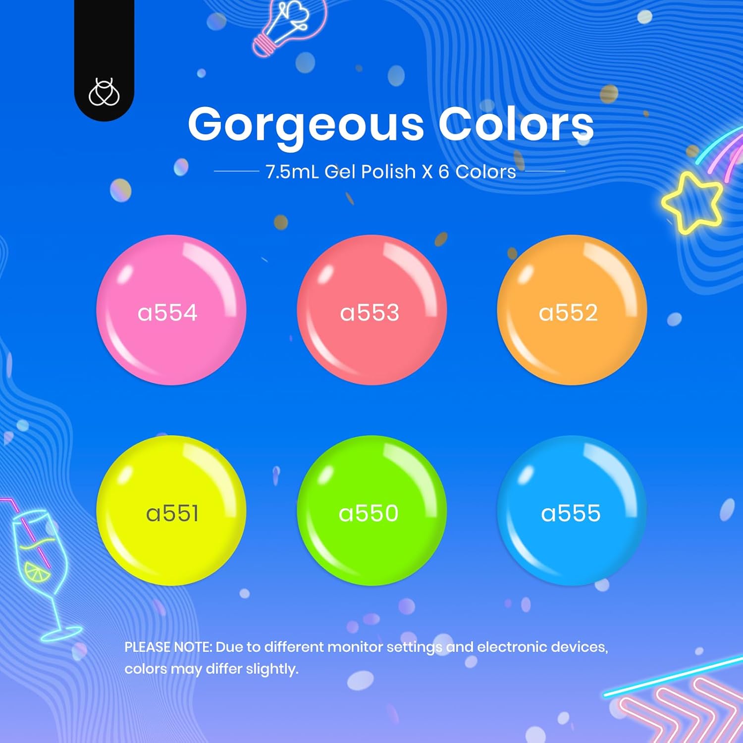 Beetles 6 Color Neon Gel Nail Polish Set Bright Rainbow Collection for Women Soak Off UV LED - Image 5