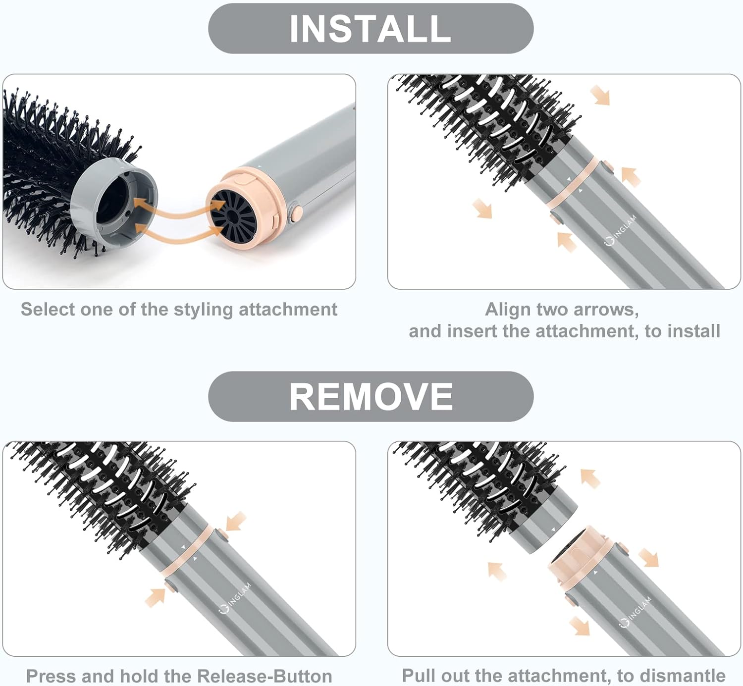 IG INGLAM MegaAIR Styler 5-in-1 Hair Dryer Brush, 110,000 RPM Motor, Gray, New - Image 7