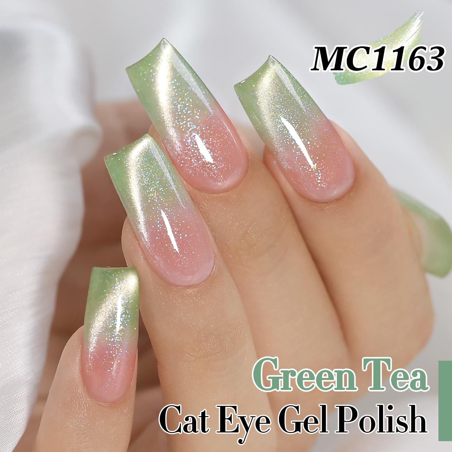 0.5 Oz/15 ML Double Rhythm Cat Eye Gel Polish Holographic Glitter Spring Green - Image 3