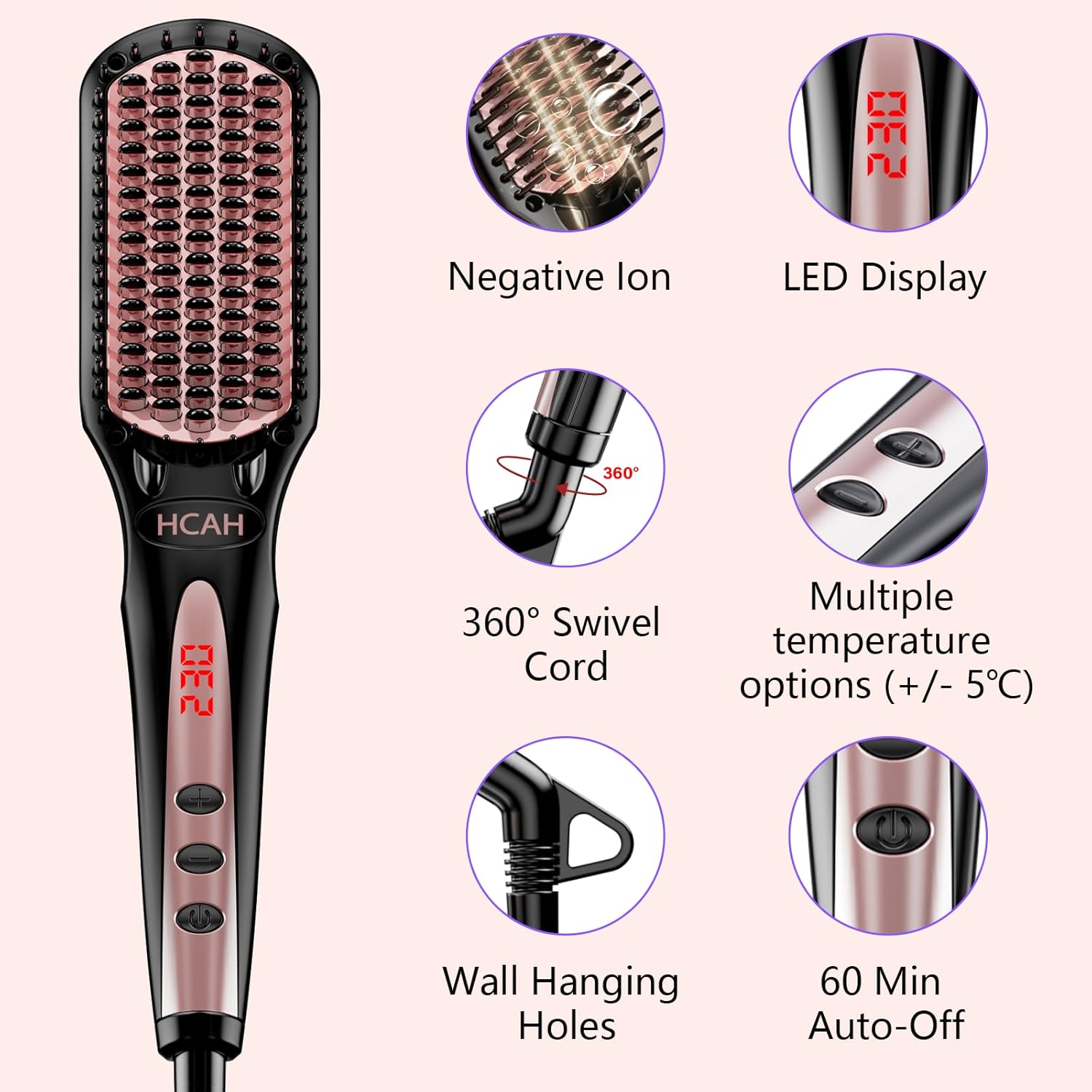 Ionic Hair Straightener Brush for Women, Anti-Scald, Travel Size, Auto-Off, Glove Included - Image 2