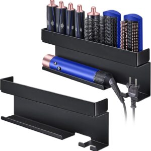 Hair Tool Organizer Wall Mount, Storage Holder for 7 in 1 Curling Iron Styler Accessories, Curling Iron Holder, Black Hair Dryer Holder, Adhesive Hair Straightener Holder