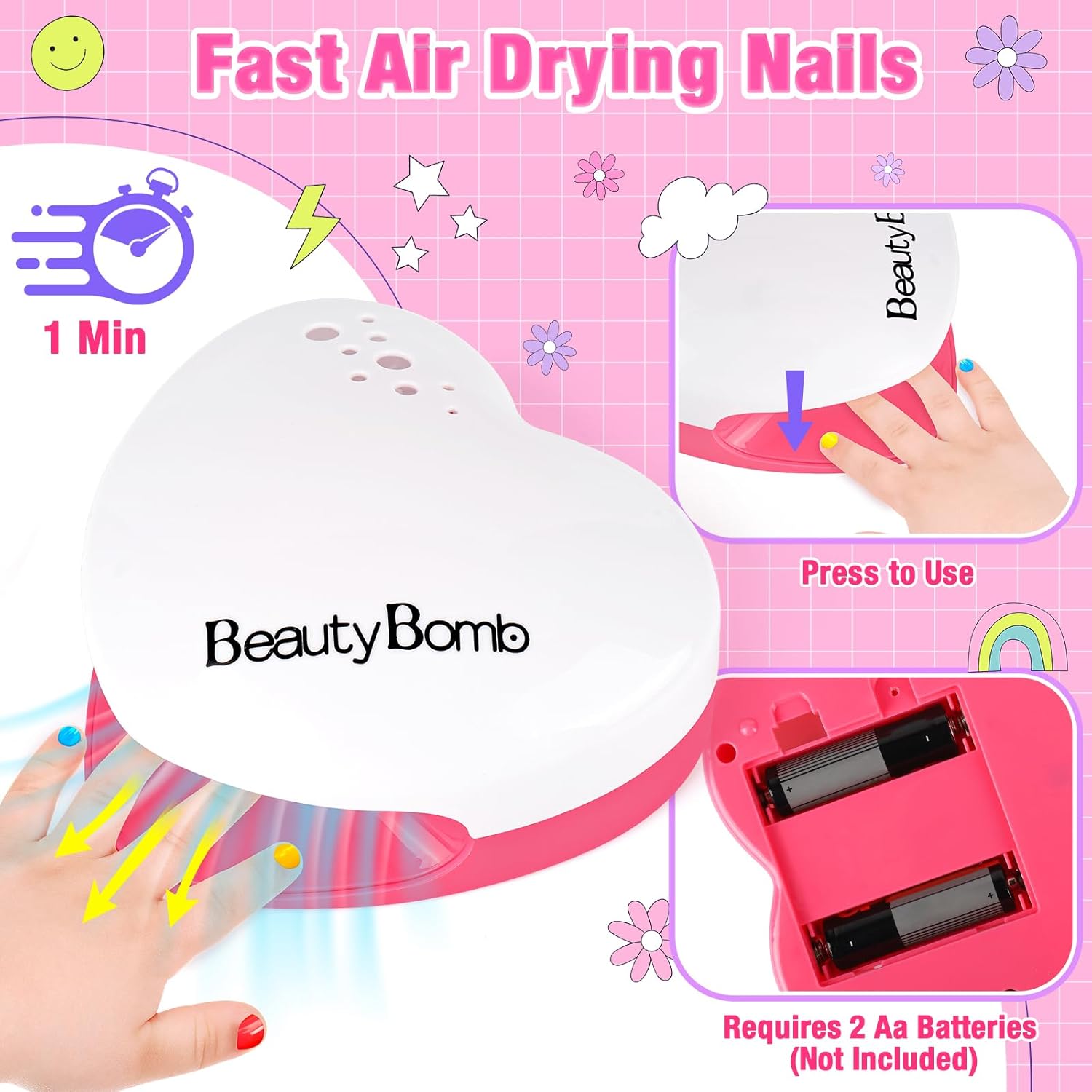 Water-Based Non-Toxic Kids Nail Polish Kit with Dryer for Ages 7-12, Includes Nail Art Salon - Image 3