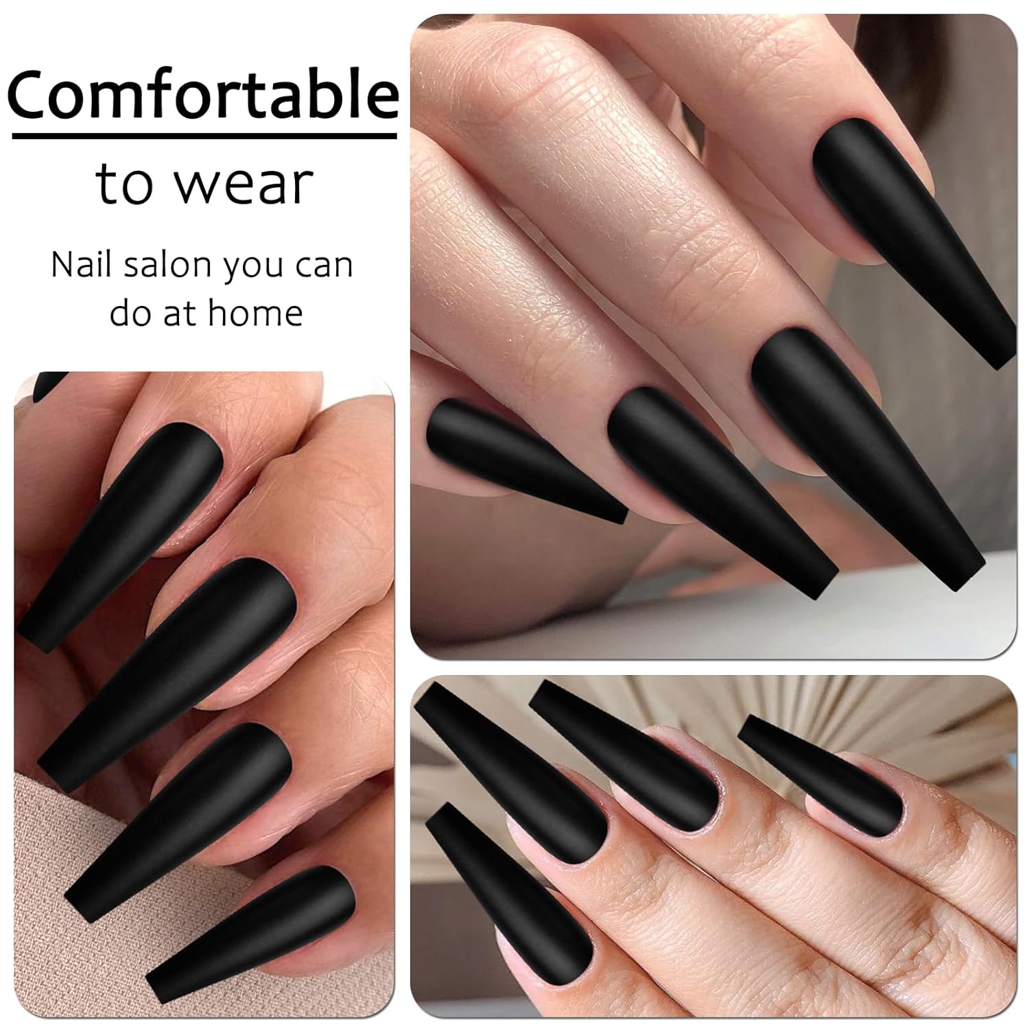 AddFavor XXL Black Matte Full Cover Acrylic Press On Nails 120 Pcs 12 Sizes - Image 7