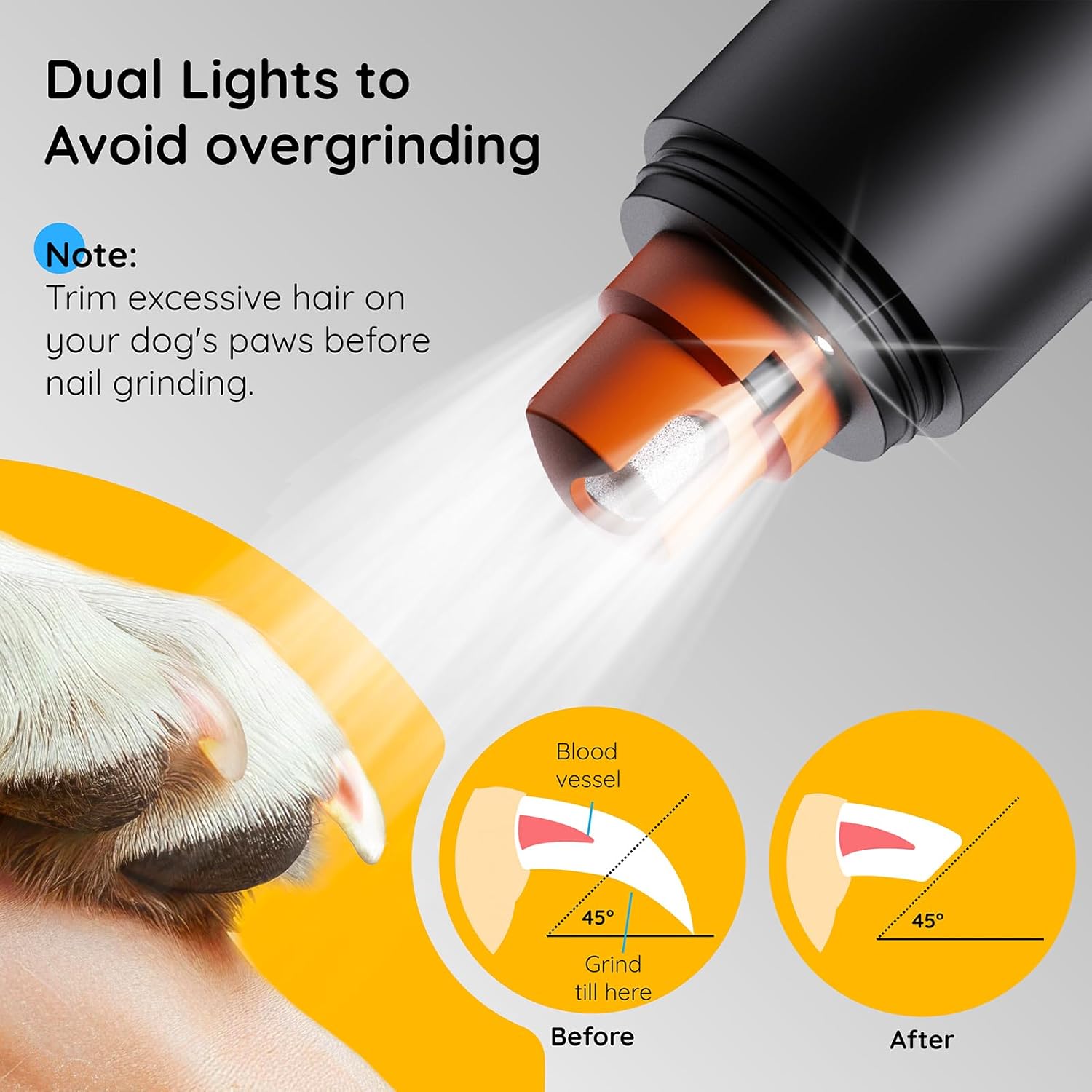 Bonve Rechargeable Pet Nail Grinder for Dogs and Cats, 2 Speeds, LED Lights, Small Size - Image 2