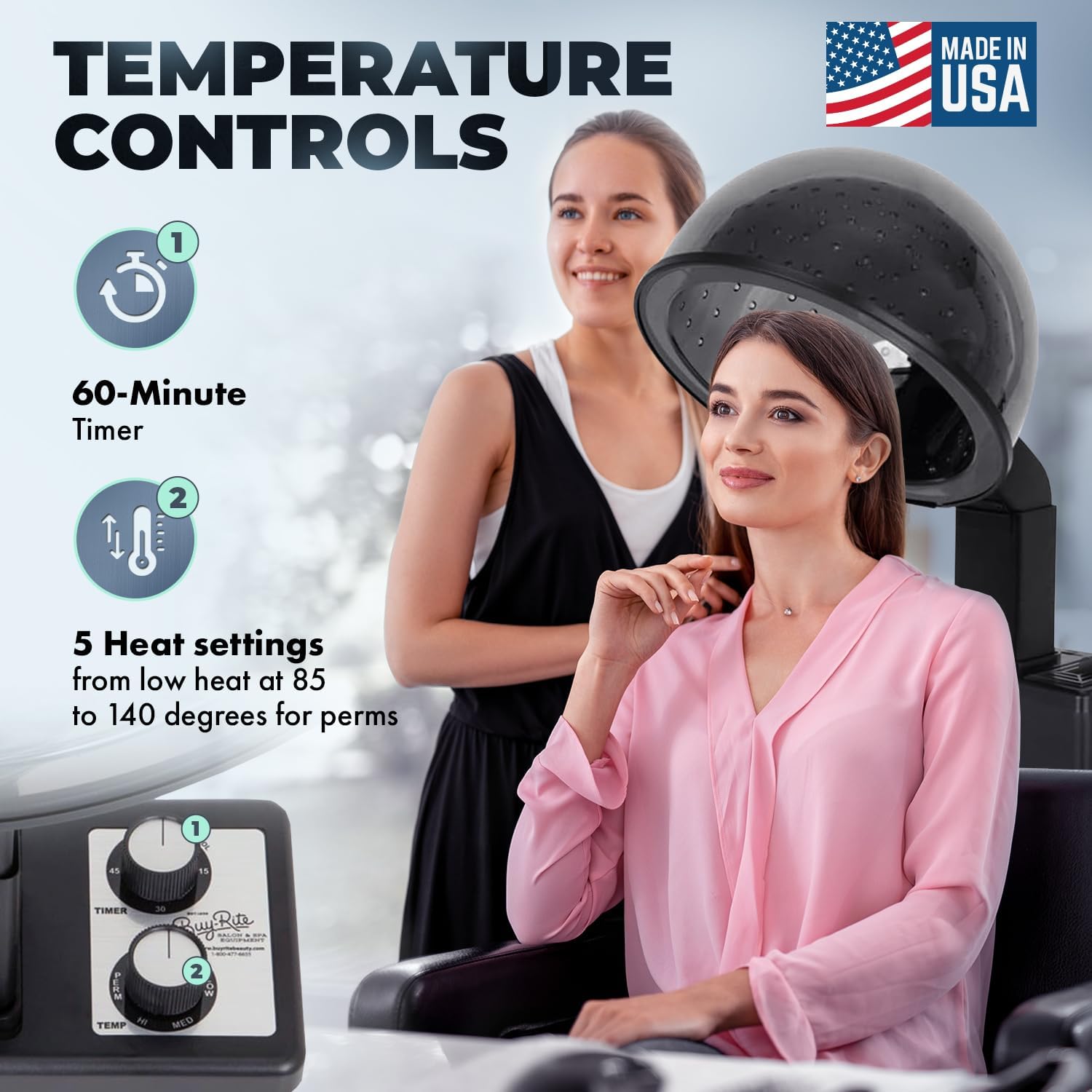 Buy-Rite BR900 X-tra Hot 980W Professional Hooded Hair Dryer Large Bonnet 30 Minute Timer - Image 3