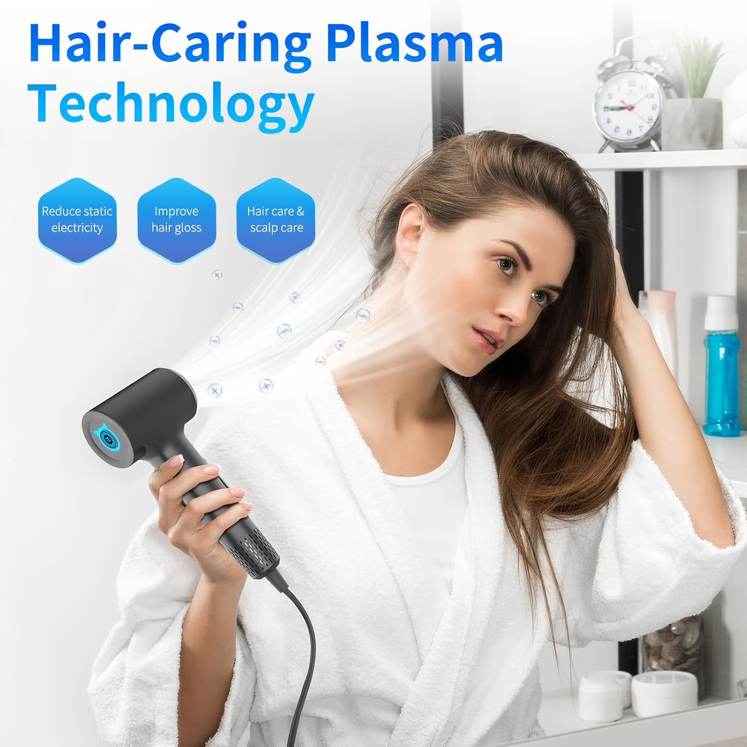 BQSS Plasma Hair Dryer 110000rpm with LED Display for Women, Portable Design - Image 4